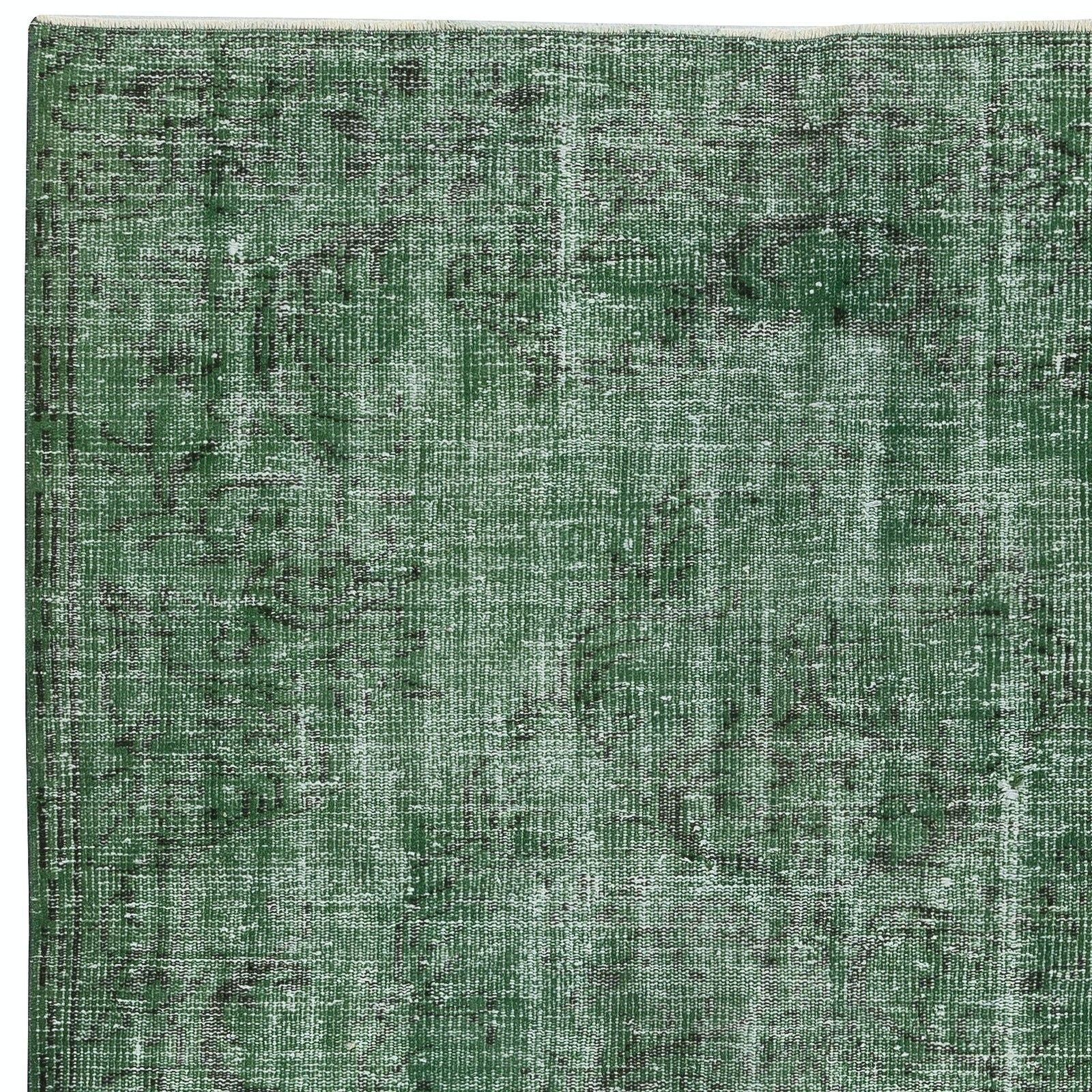 4.8x8 Ft Modern Green Turkish Rug. Vintage Handmade Wool Area Rug photo 365.0