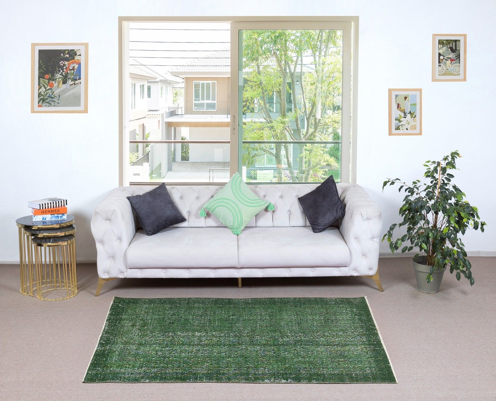 3.6x6.6 Ft Green Overdyed Vintage Rug For Modern Interiors. Handmade In Turkey photo furniture