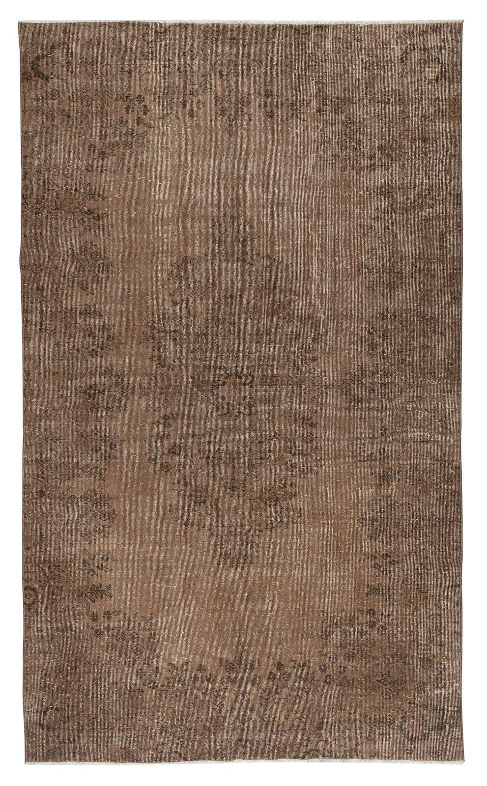 5.6x9.2 Ft Handmade Vintage Turkish Rug Overdyed In Brown For Modern Interiors