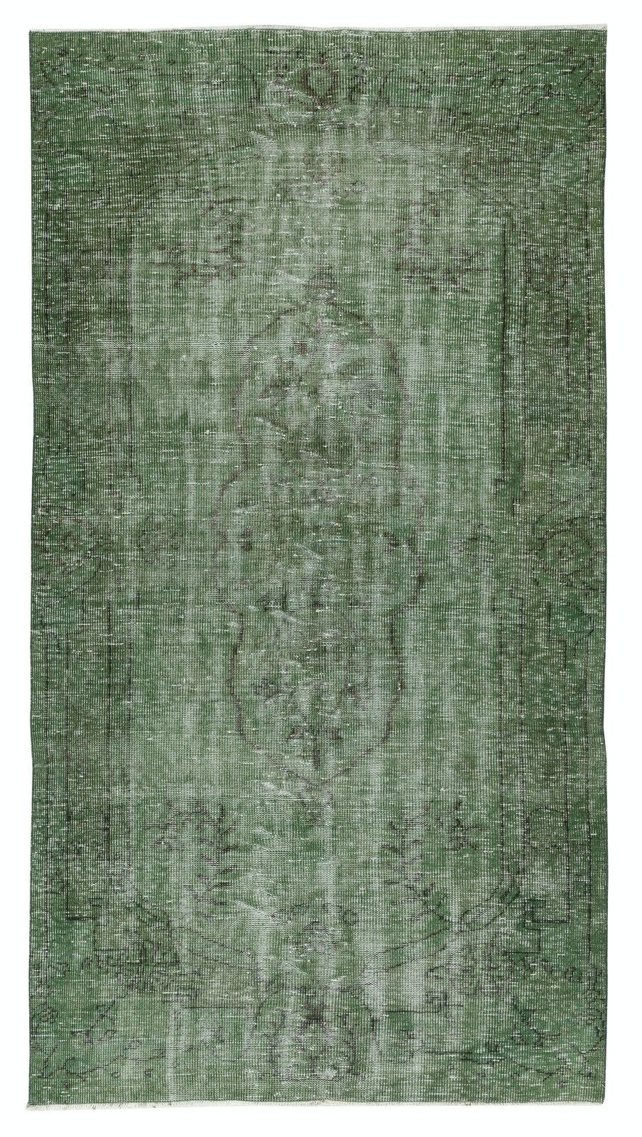 4.5x8.3 Ft Handmade Turkish Area Rug. Vintage Overdyed Green Rug For Modern Home