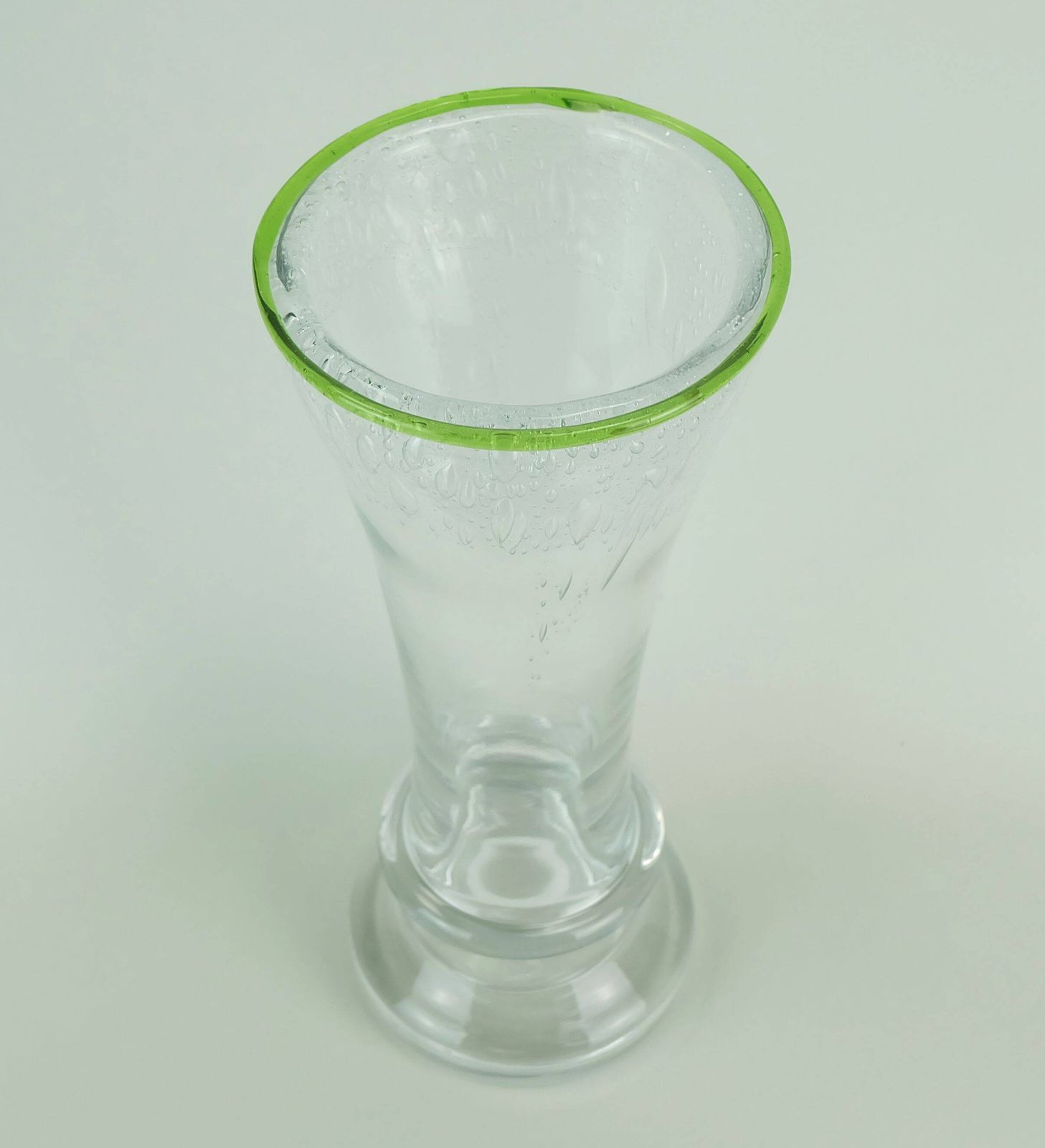 1970s Glass Vase By Eisch Thick Clear Glass And Bubble Glass Green Rim photo buy