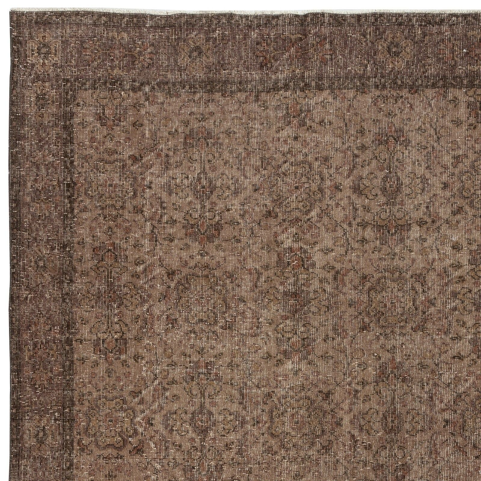 5.7x9.6 Ft Handmade Turkish Rug. Vintage Brown Redyed Carpet For Living Room photo 534.0