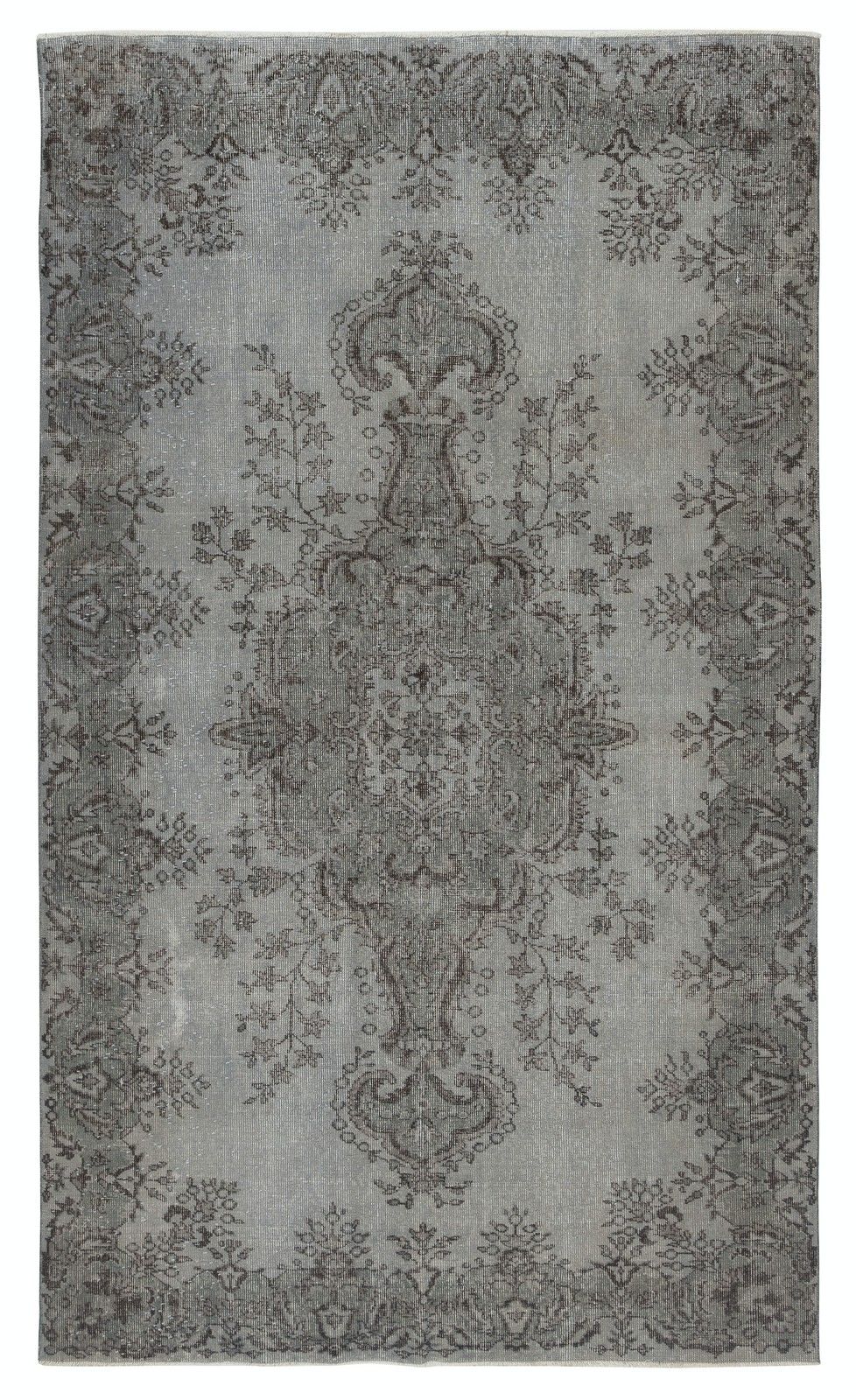 5.6x9.3 Ft Gray Overdyed Vintage Rug For Modern Interiors. Handknotted In Turkey