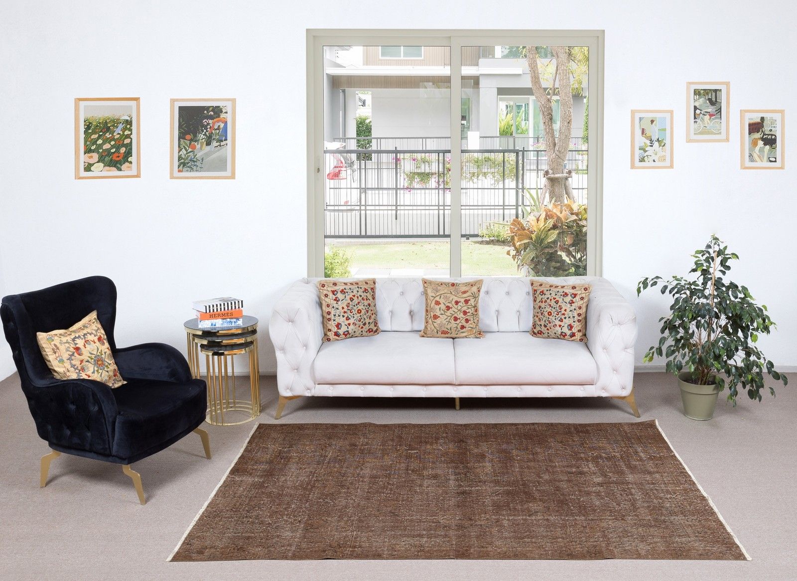 5.4x8.4 Ft Overdyed Brown Rug. Handmade Turkish Vintage Area Rug For Living Room photo furniture