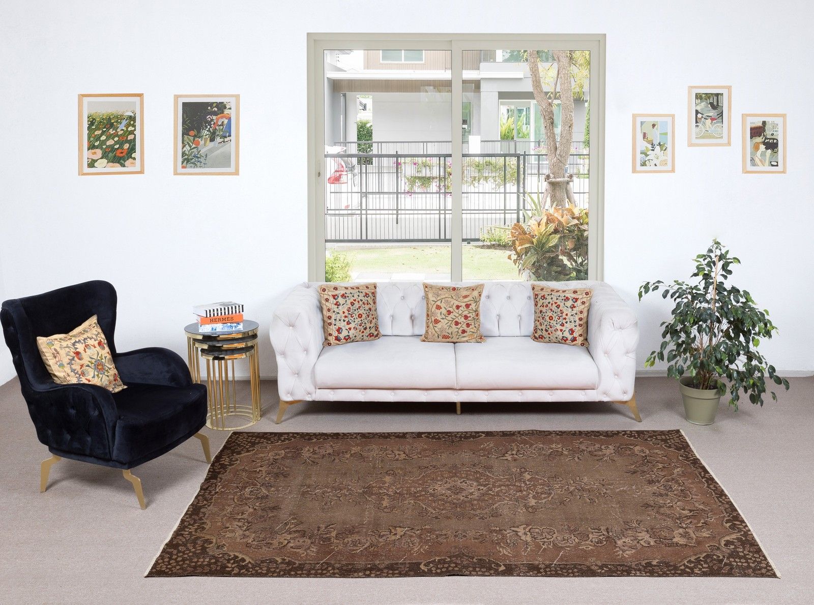 5.6x9.4 Ft Vintage Rug Redyed In Brown For Modern Interiors. Handmade In Turkey photo furniture