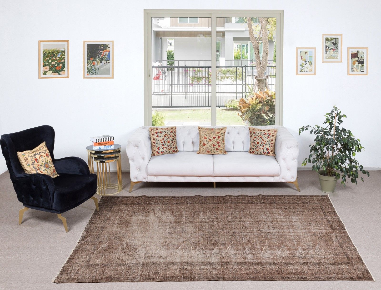 5.8x10.2 Ft Vintage Handmade Turkish Rug Overdyed In Brown For Modern Interiors photo furniture