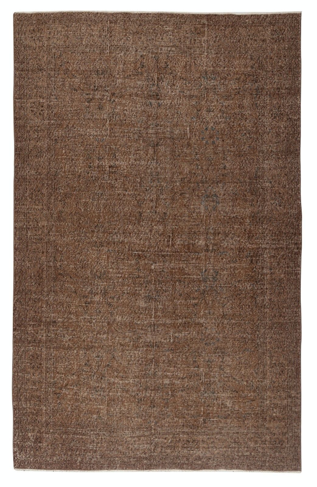 6.3x10.2 Ft Handmade Turkish Rug. Vintage Brown Redyed Carpet For Living Room