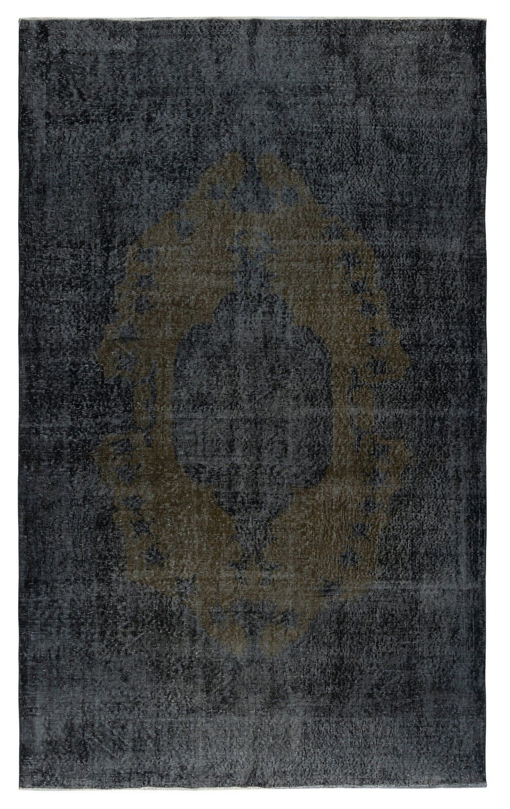 6.2x10.2 Ft Black Vintage Wool Area Rug. Modern Hand Knotted Carpet