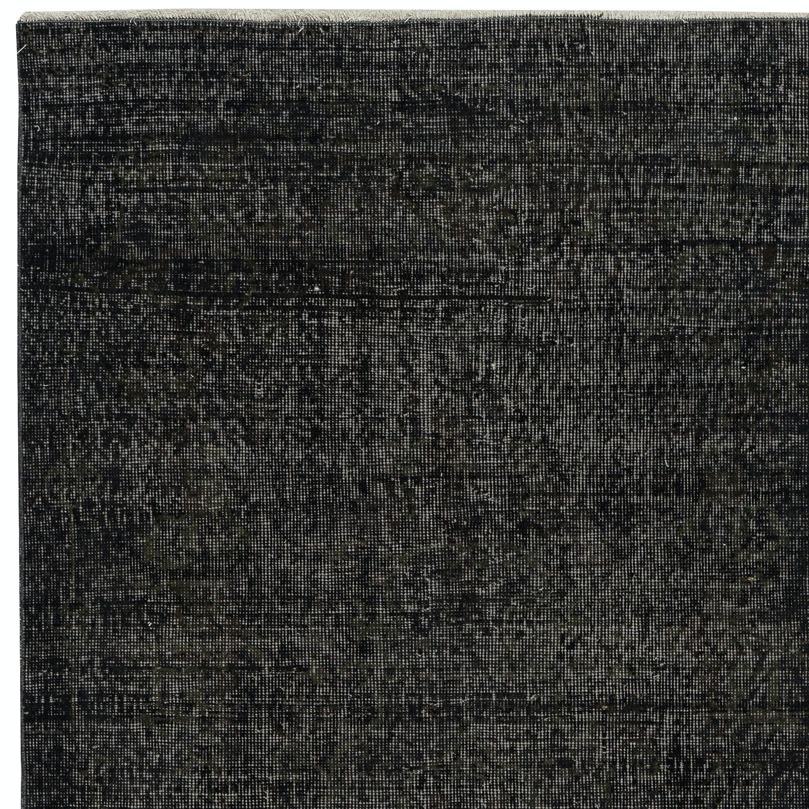 3.7x6.8 Ft Hand Knotted Vintage Turkish Rug Redyed In Black For Modern Interiors photo 256.0