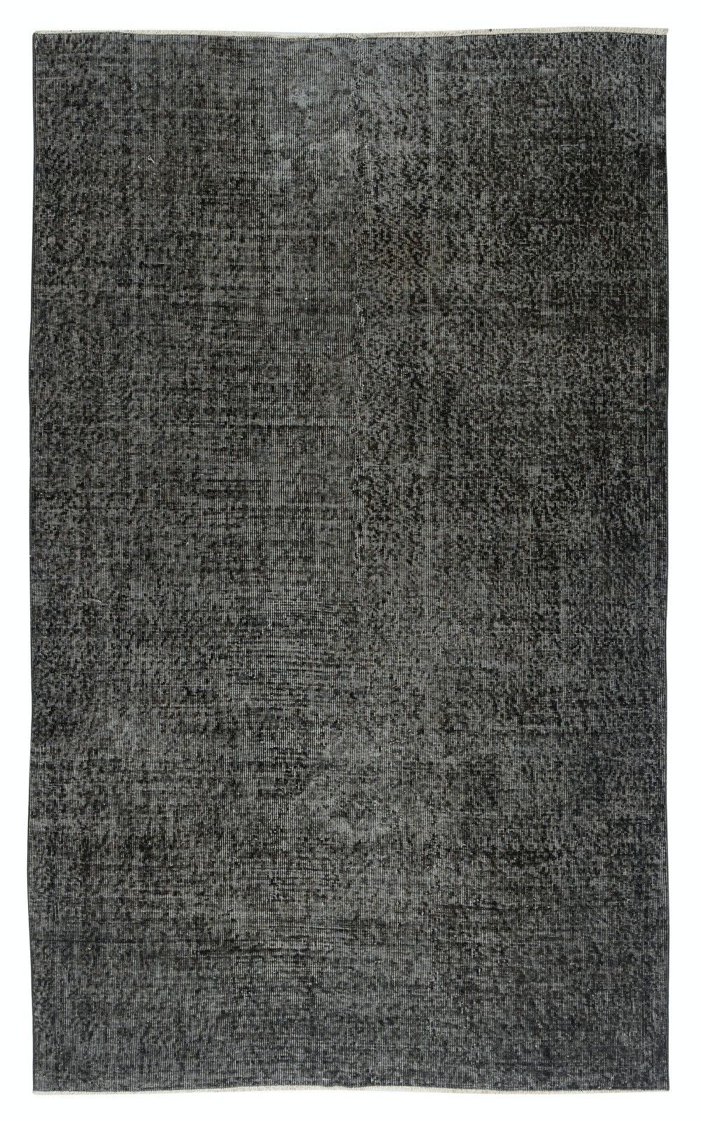 5.3x8.7 Ft Vintage Handmade Rug Overdyed In Black For Contemporary Interiors