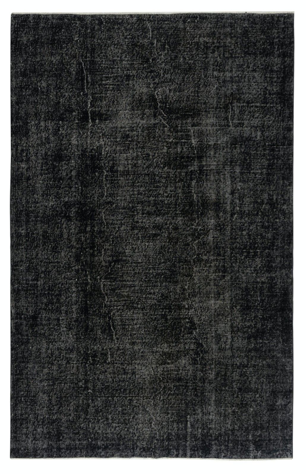 6.3x10 Ft Vintage Handmade Turkish Area Rug Redyed In Black For Modern Interiors