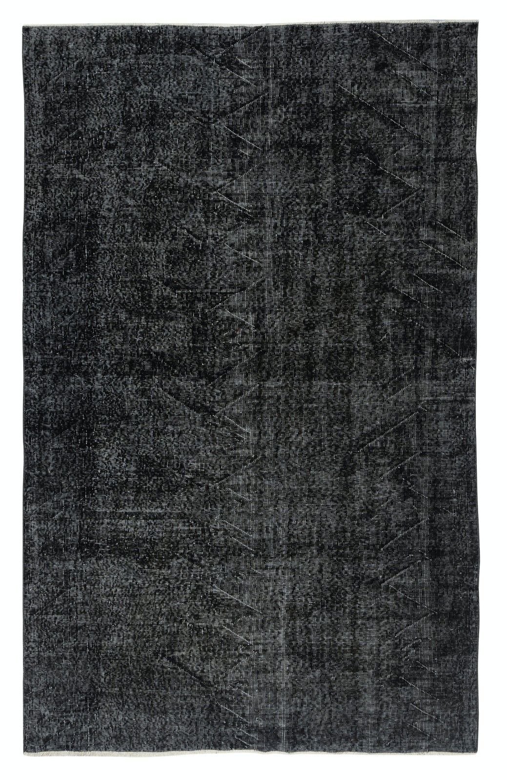 5.5x8.6 Ft Vintage Handmade Turkish Rug Overdyed In Black For Modern Interiors