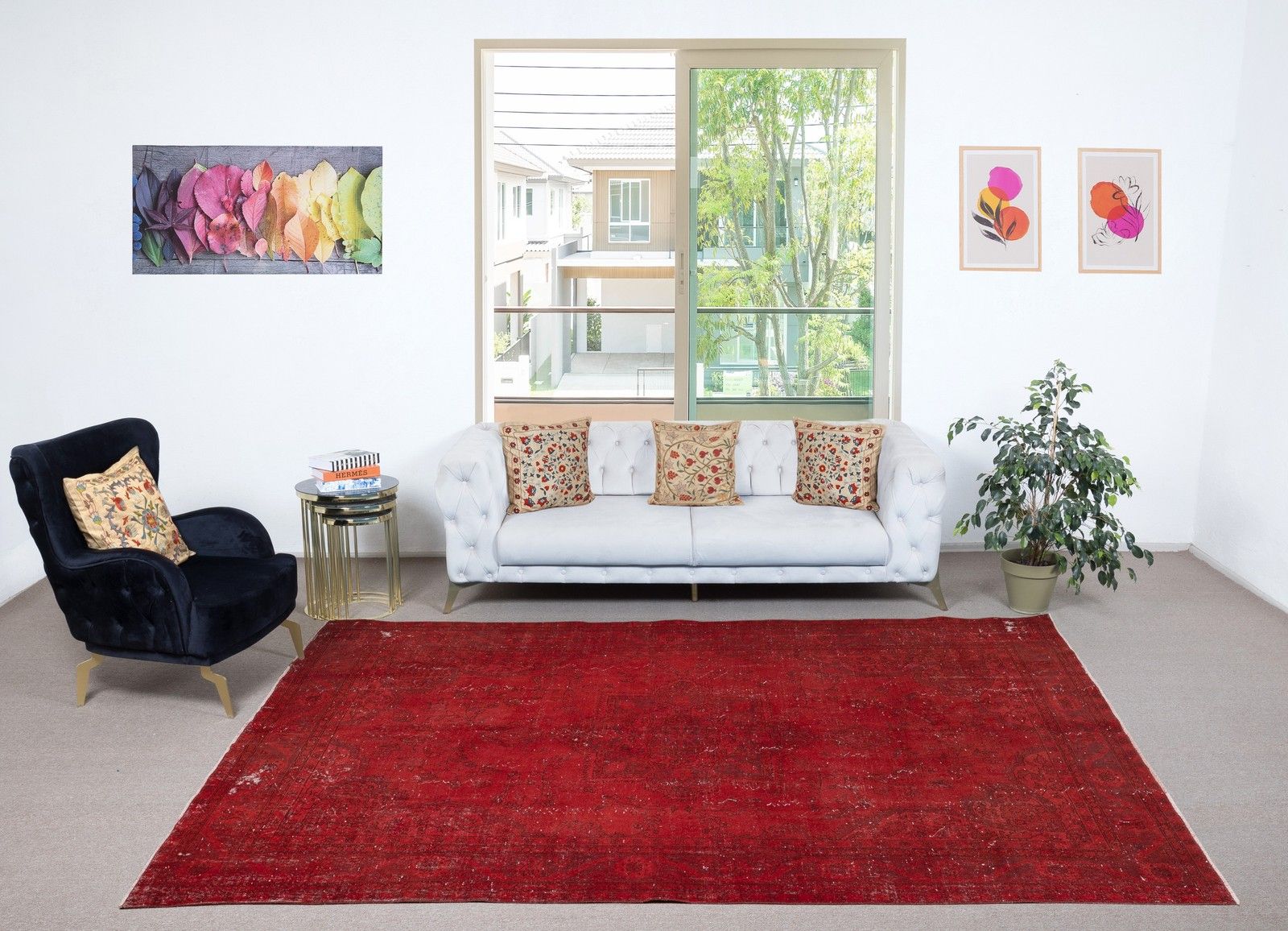 7.3x11.2 Ft Vintage Handmade Turkish Rug In Red For Contemporary Interiors photo furniture