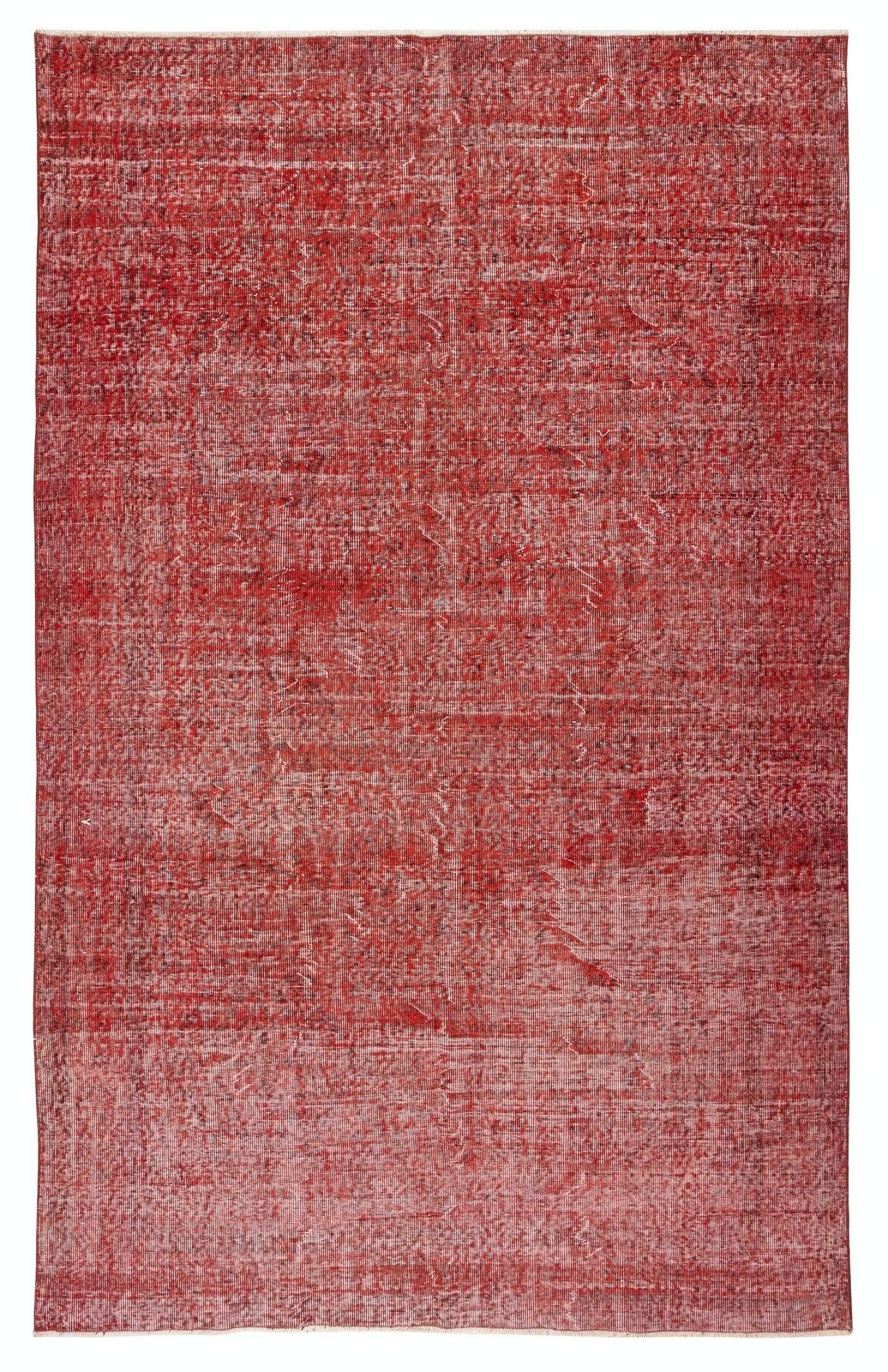 6x9.7 Ft Handmade Turkish Wool Area Rug. Vintage Redyed Red Rug For Modern Home