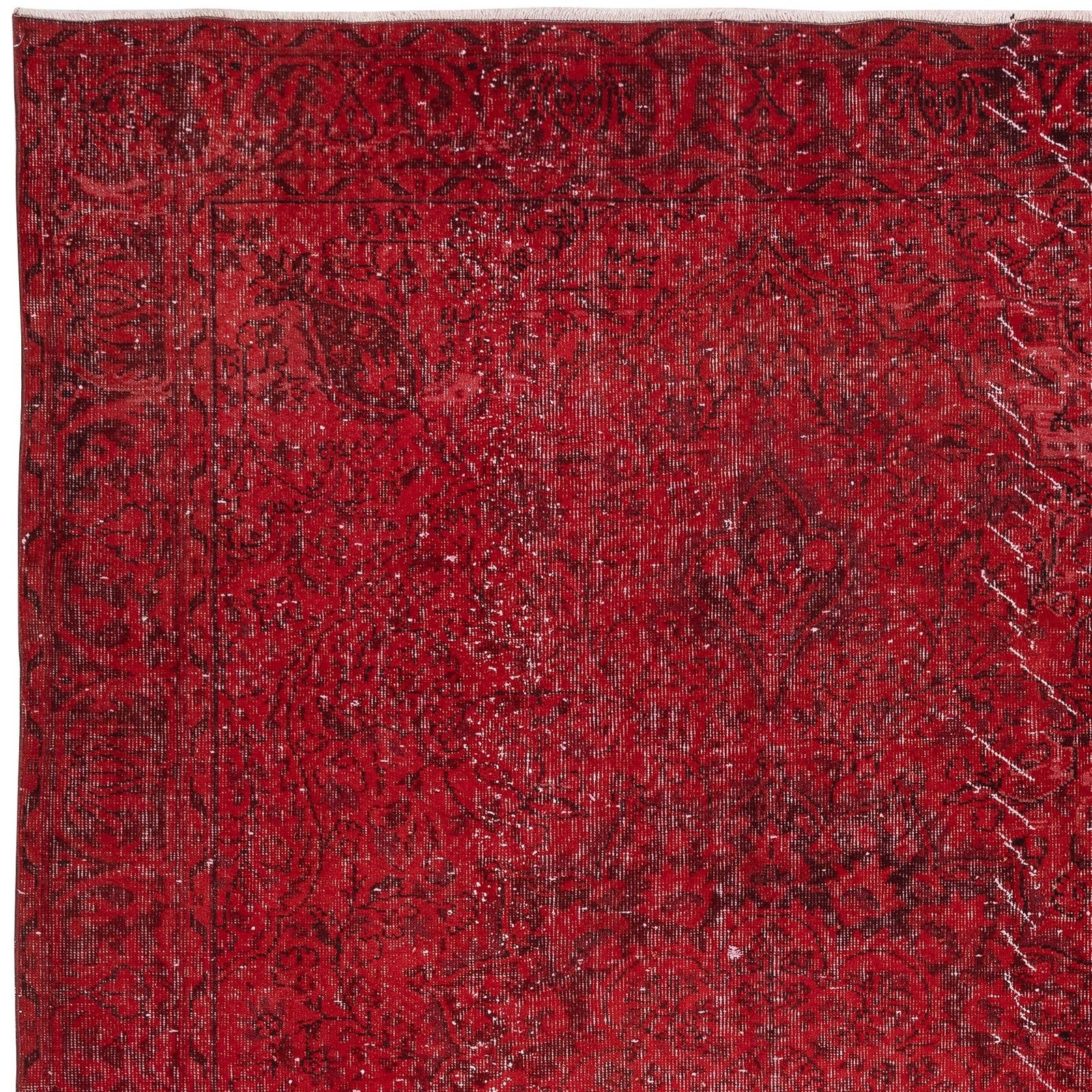 6.8x9.8 Ft Vintage Handmade Turkish Rug Overdyed In Red For Modern Interiors photo 756.0