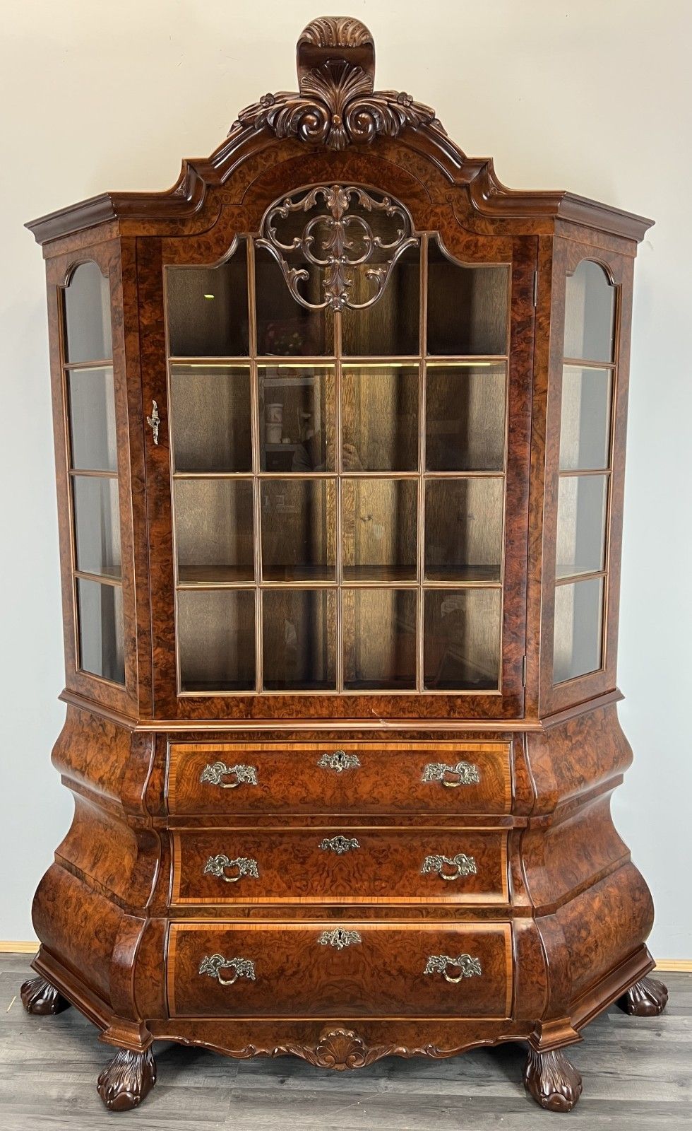 Bookcase Vintage French Carved Glass Doors Sideboard Drawers Cabinet Lot 4490