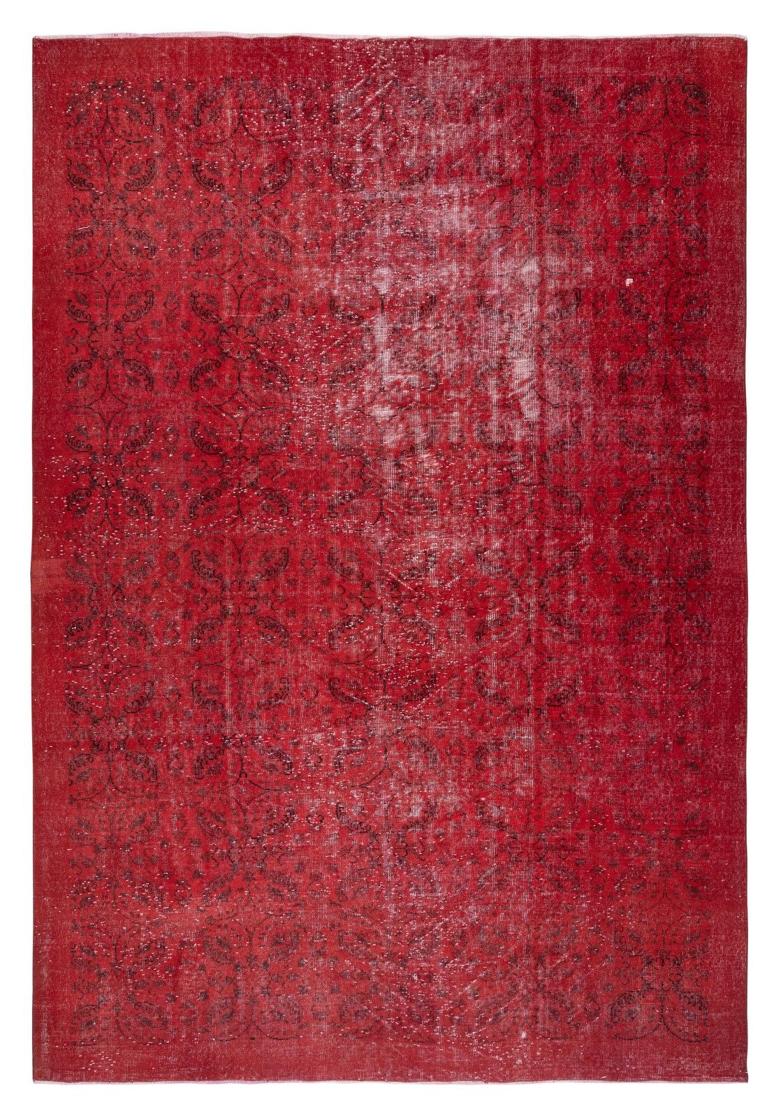 7.4x11 Ft Vintage Handmade Turkish Rug Redyed In Red For Modern Home And Office