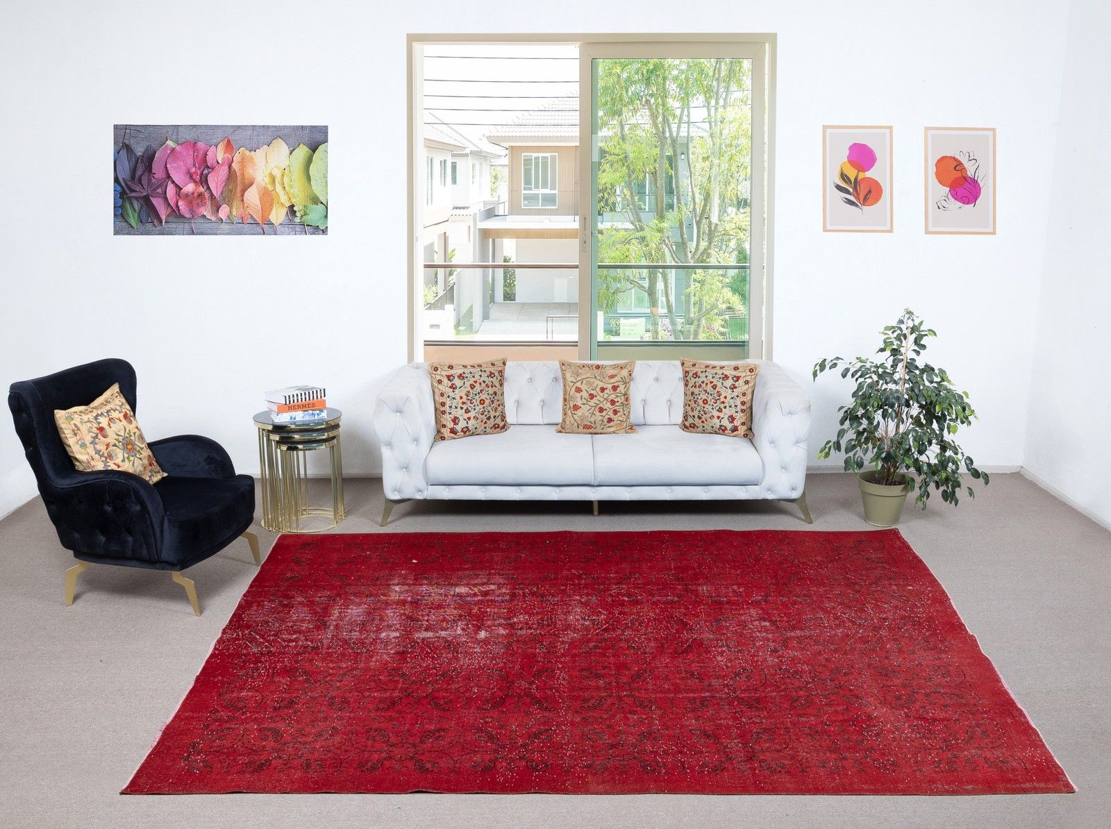 7.4x11 Ft Vintage Handmade Turkish Rug Redyed In Red For Modern Home And Office photo furniture