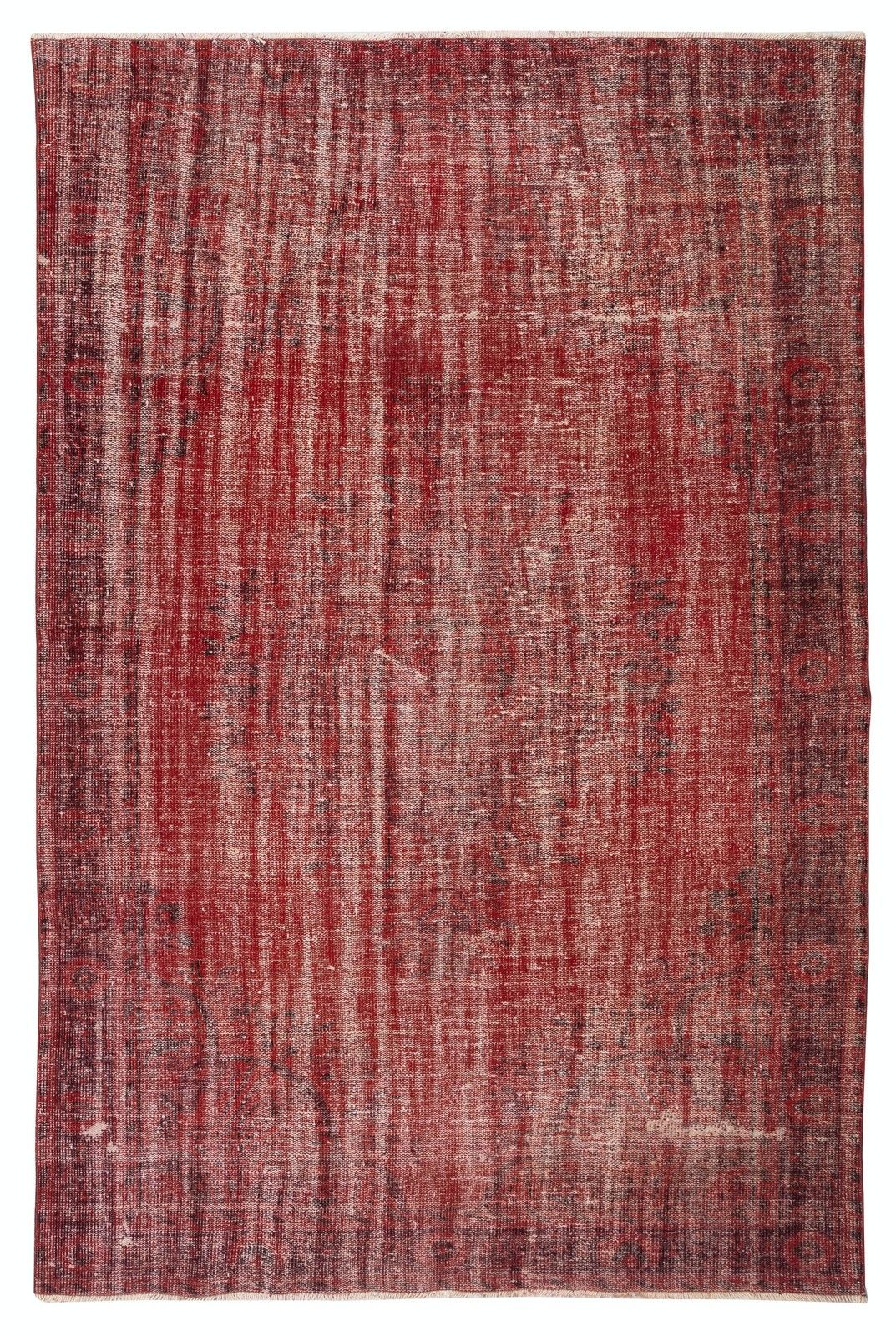6.2x9.5 Ft Hand Knotted Vintage Turkish Rug Overdyed In Red For Modern Interiors