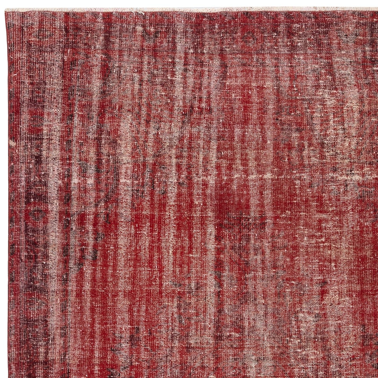 6.2x9.5 Ft Hand Knotted Vintage Turkish Rug Overdyed In Red For Modern Interiors photo 564.0