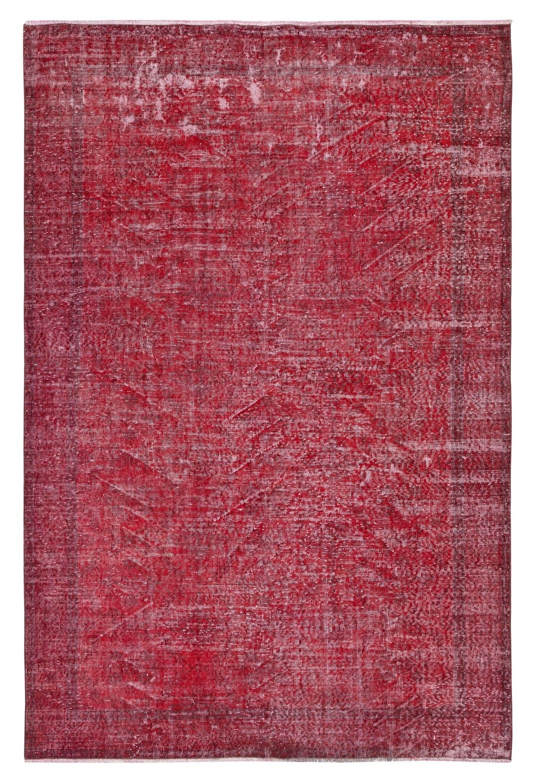 6.4x9.6 Ft Vintage Turkish Rug. Overdyed Red, Handmade Rug For Modern Interiors