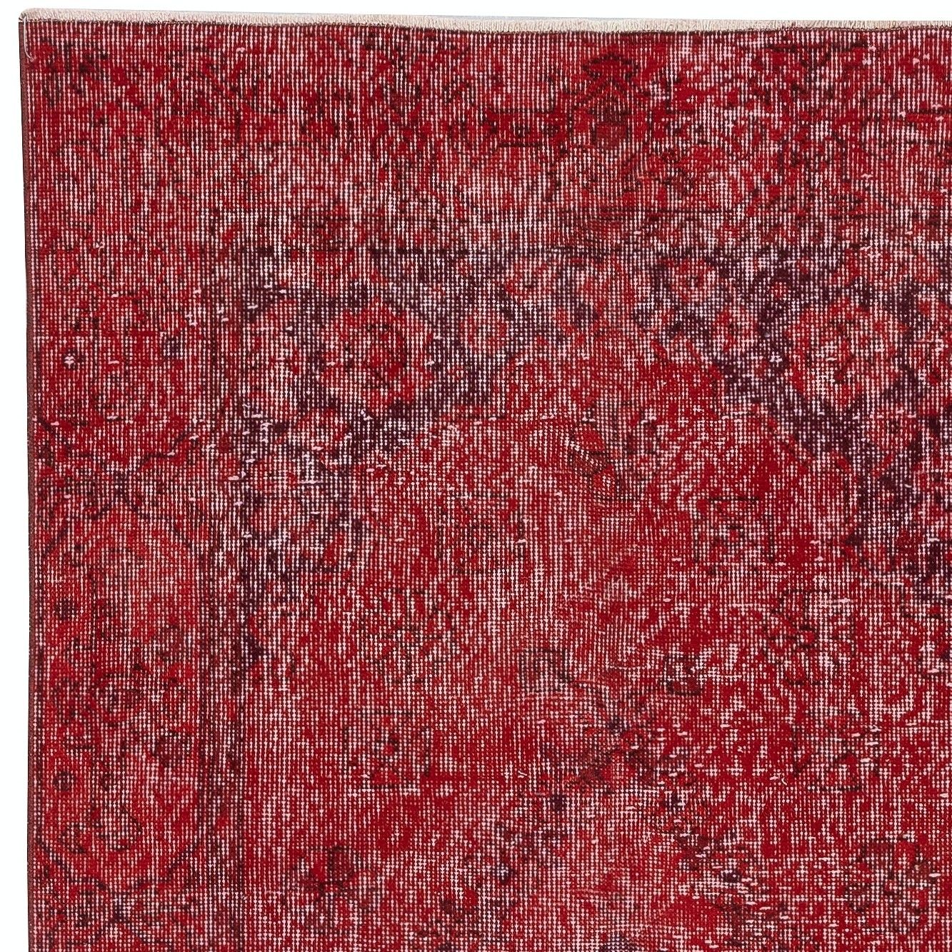 3.5x6.5 Ft Modern Turkish Wool Rug. Vintage Red Overdyed Handmade Area Rug photo 255.0