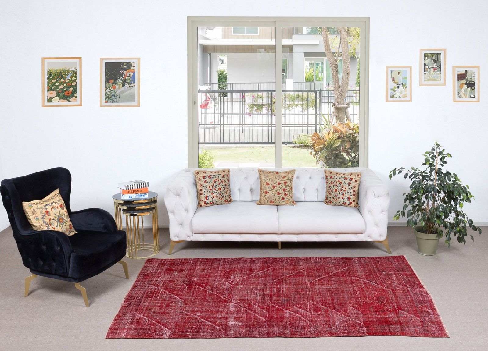 5.2x8.8 Ft Modern Red Turkish Rug. Vintage Handmade Rug For Living Room photo furniture