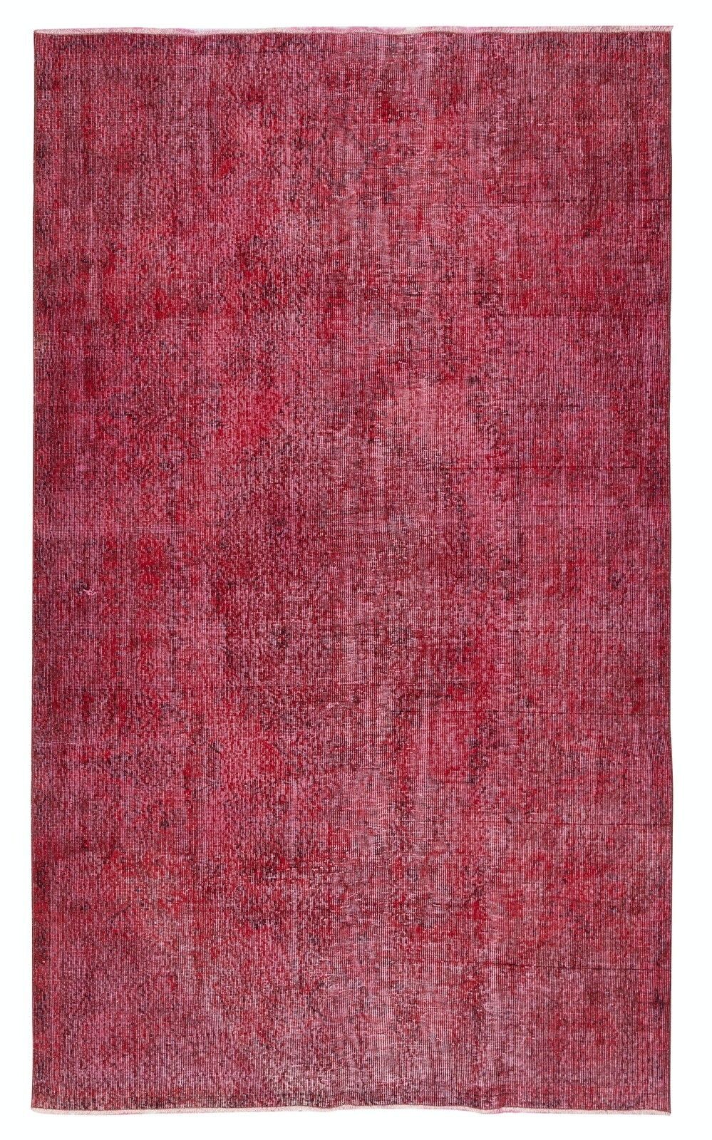 5.5x9.4 Ft Red Overdyed Handmade Rug. Vintage Turkish Area Rug For Living Room