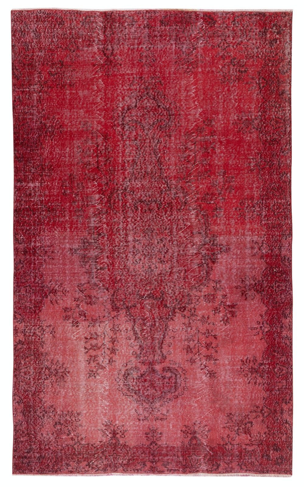 5.6x9.2 Ft Hand Knotted Turkish Rug. Vintage Overdyed Red Area Rug For Interiors