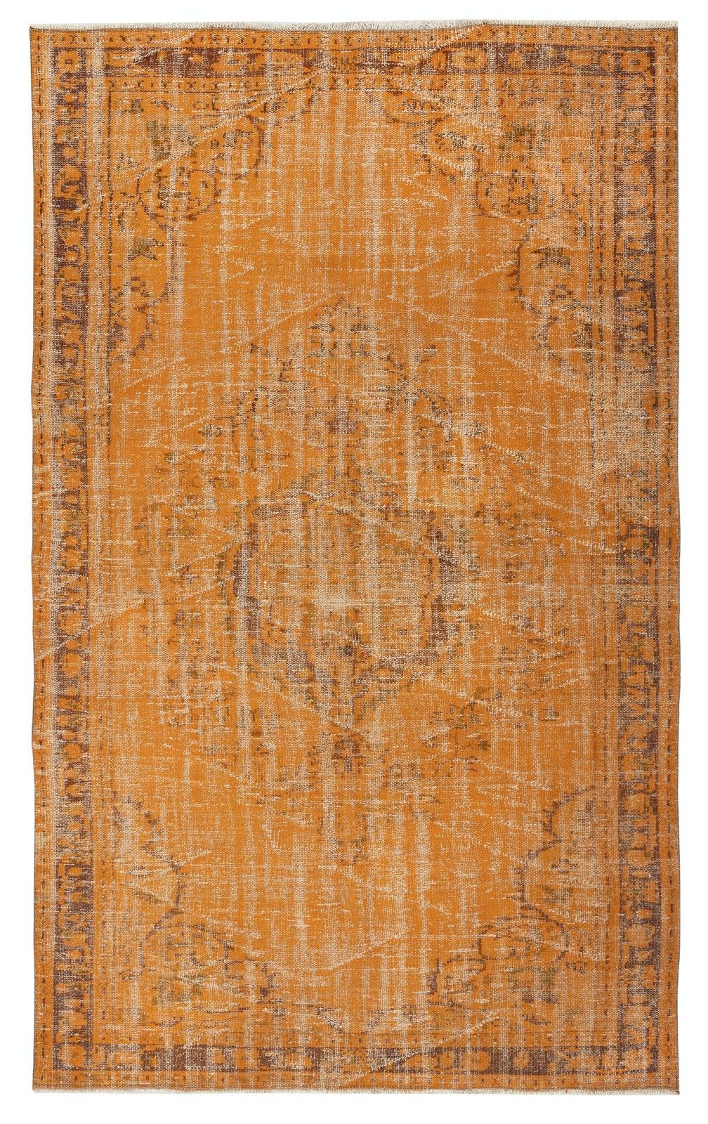 5.4x9 Ft Vintage Handmade Turkish Rug Overdyed In Orange For Modern Interiors