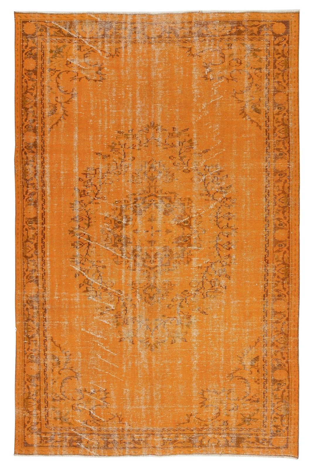 5.7x9 Ft Orange Redyed Vintage Rug For Modern Interiors. Handknotted In Turkey