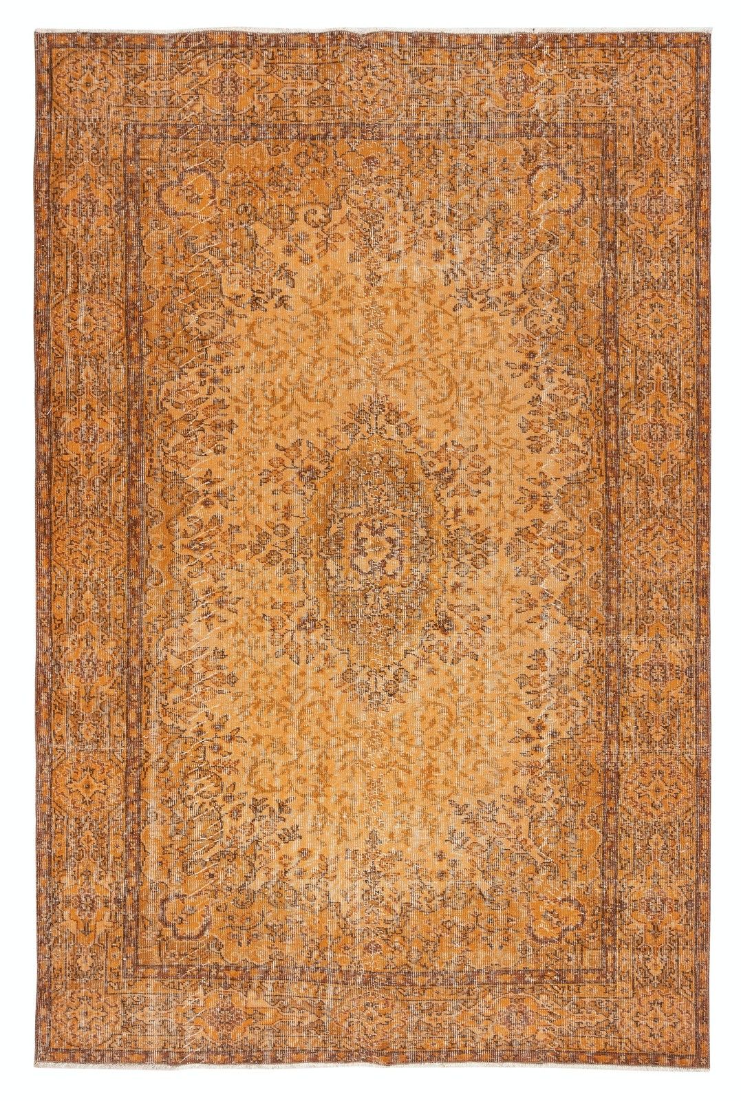6x9 Ft Vintage Handmade Turkish Area Rug Redyed In Orange For Modern Interiors