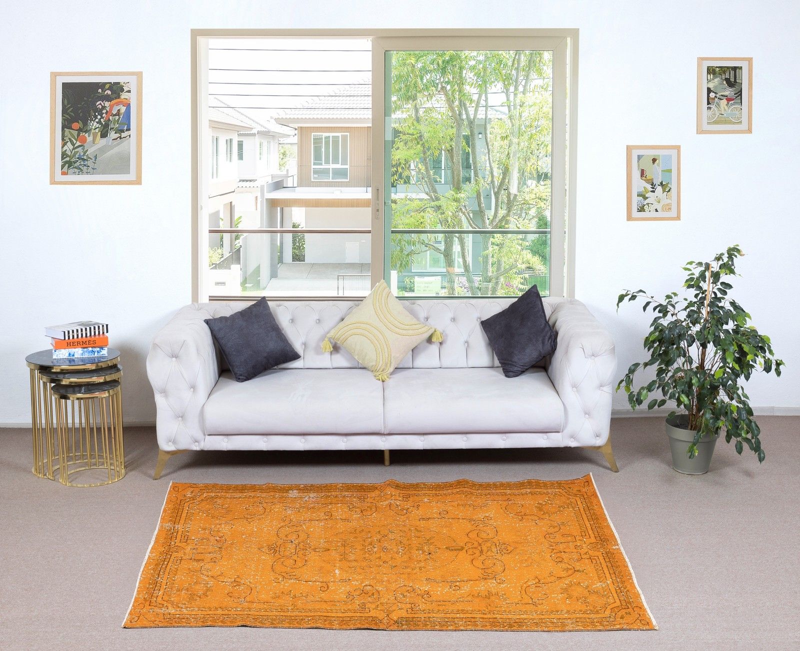 3.6x7 Ft Handknotted Vintage Turkish Rug Overdyed In Orange For Modern Interiors photo furniture