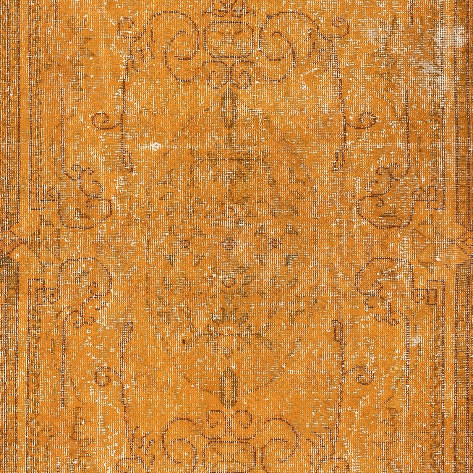 3.6x7 Ft Handknotted Vintage Turkish Rug Overdyed In Orange For Modern Interiors photo Textiles