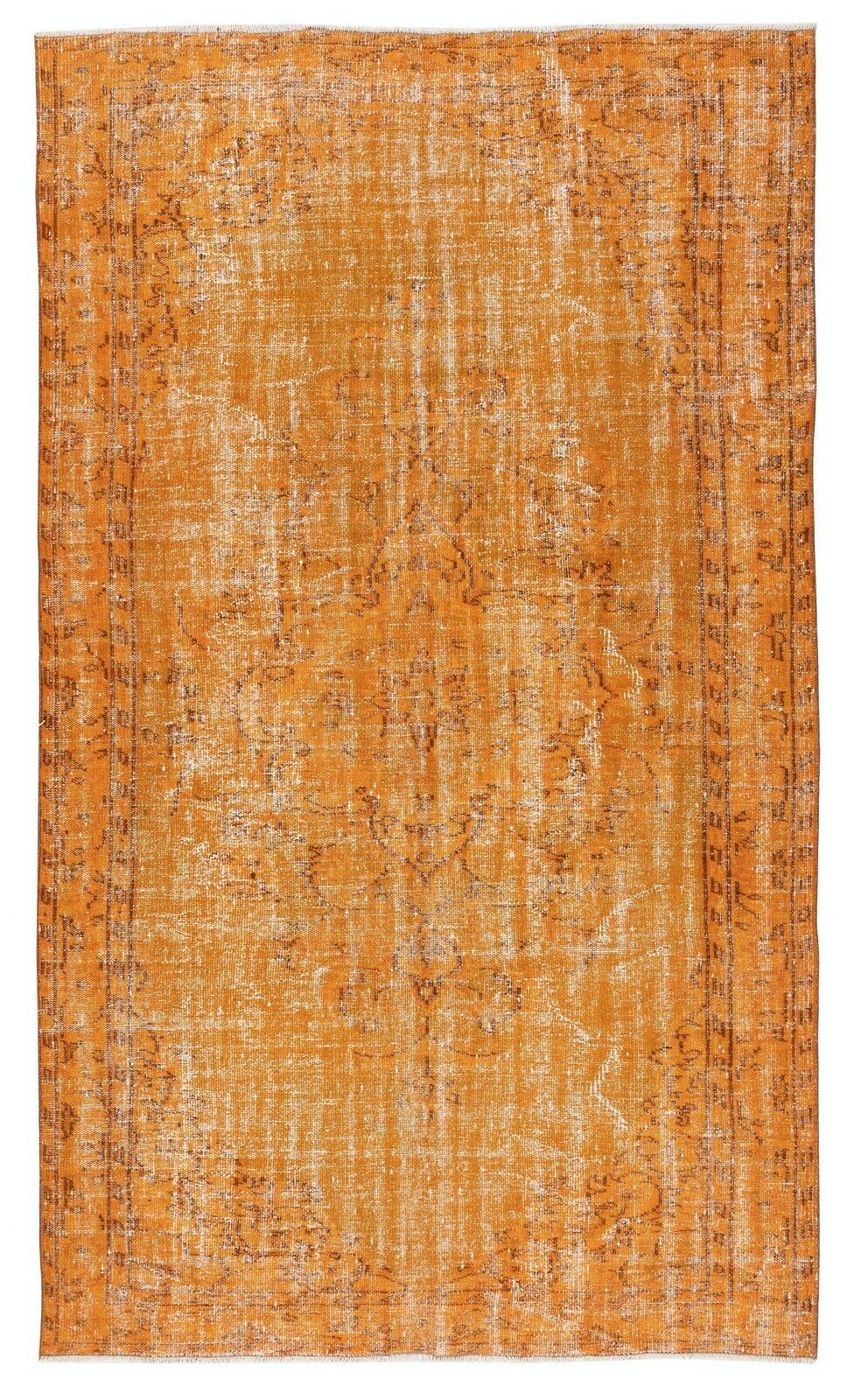 5.8x9.6 Ft Modern Handmade Turkish Rug. Vintage Orange Carpet For Living Room