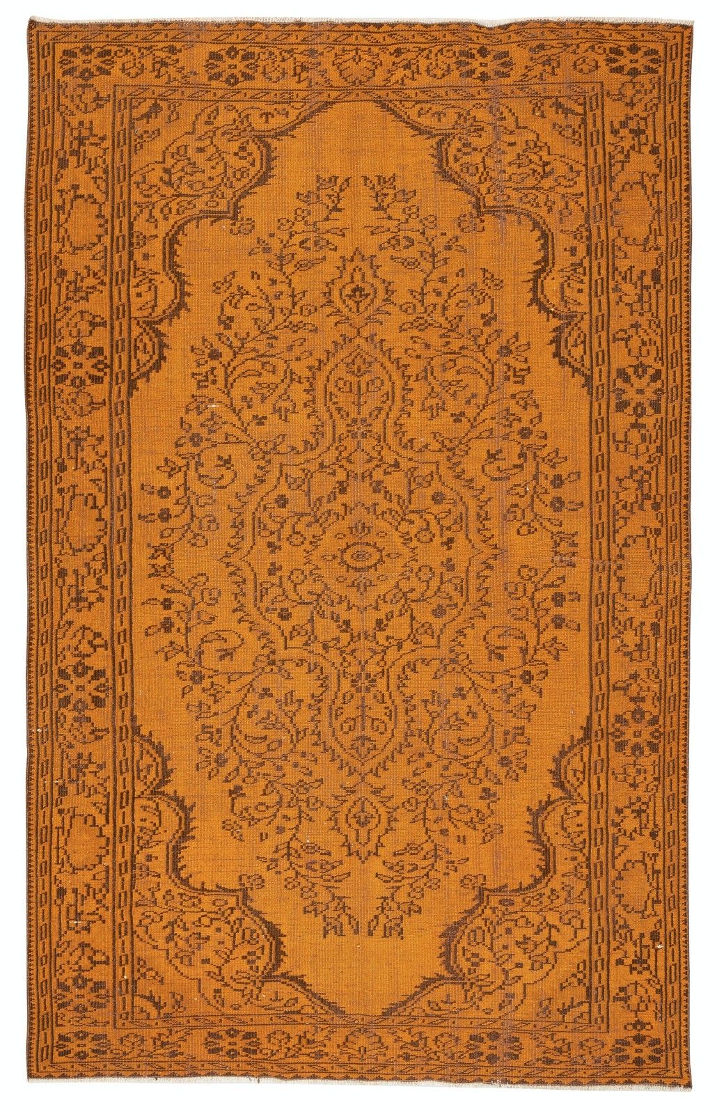 5.7x9 Ft Orange Redyed Vintage Rug For Modern Living Room. Handknotted In Turkey