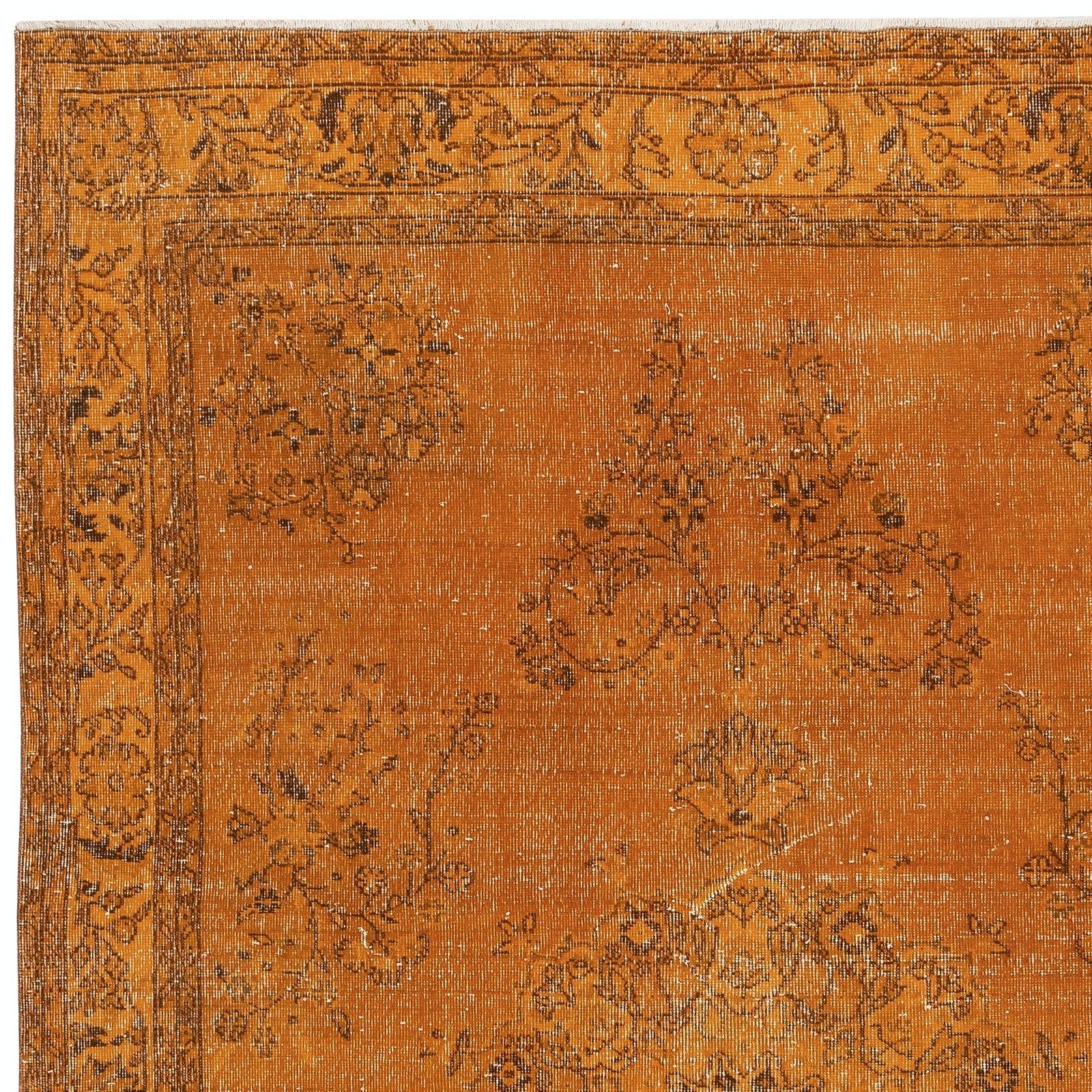 6.8x10 Ft Vintage Handmade Turkish Rug Overdyed In Orange For Modern Interiors photo 781.0
