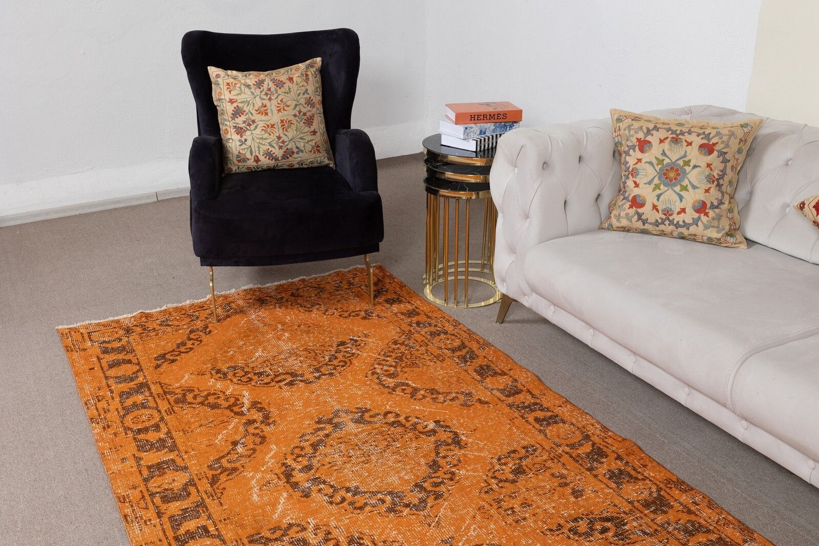 4.5x12.6 Ft Orange Runner Rug. Wool Hallway Rug. Kitchen Runner Rug. Stair Rug photo Textiles