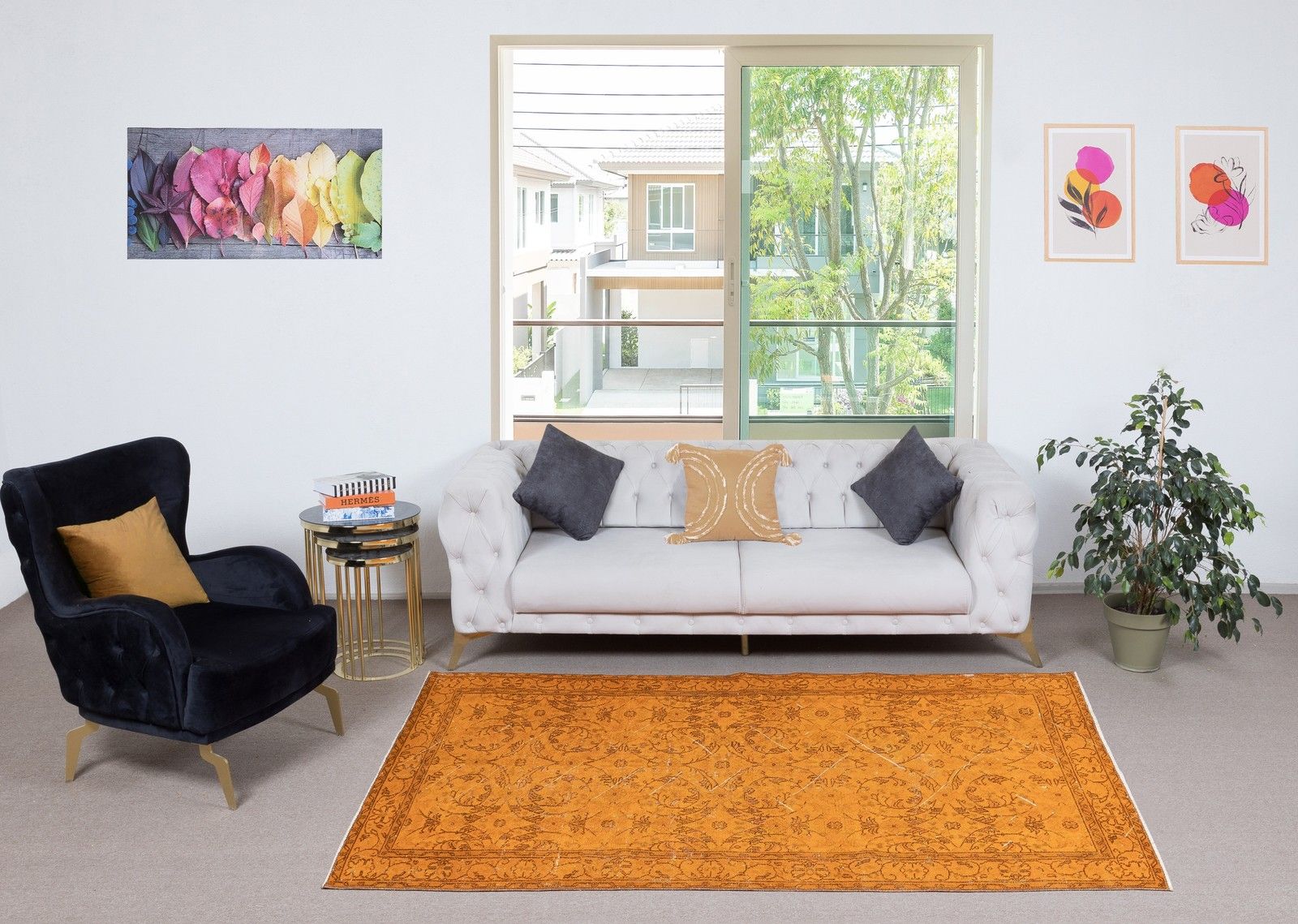 4.7x8.2 Ft Vintage Handmade Rug. Orange Turkish Rug For Modern Home And Office photo furniture