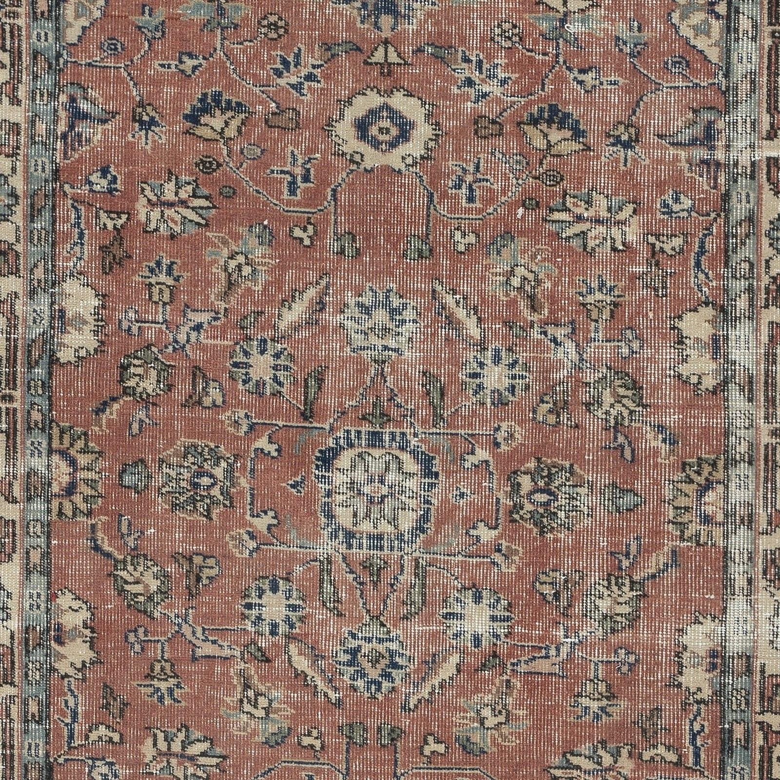 3.7x6.4 Ft Vintage Handmade Turkish Red Wool Accent Rug With Floral Design photo Textiles