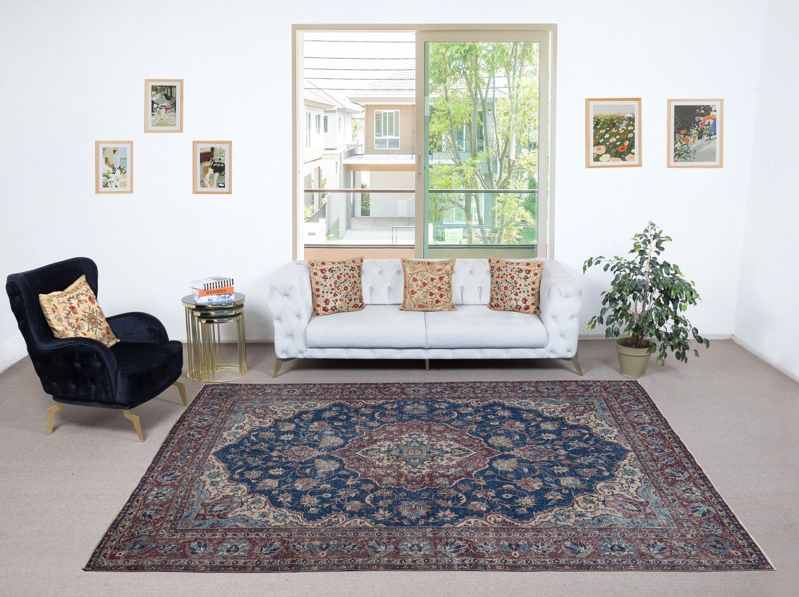 7.7x10.7 Ft Traditional Vintage Handmade Turkish Area Rug With Medallion Design photo furniture