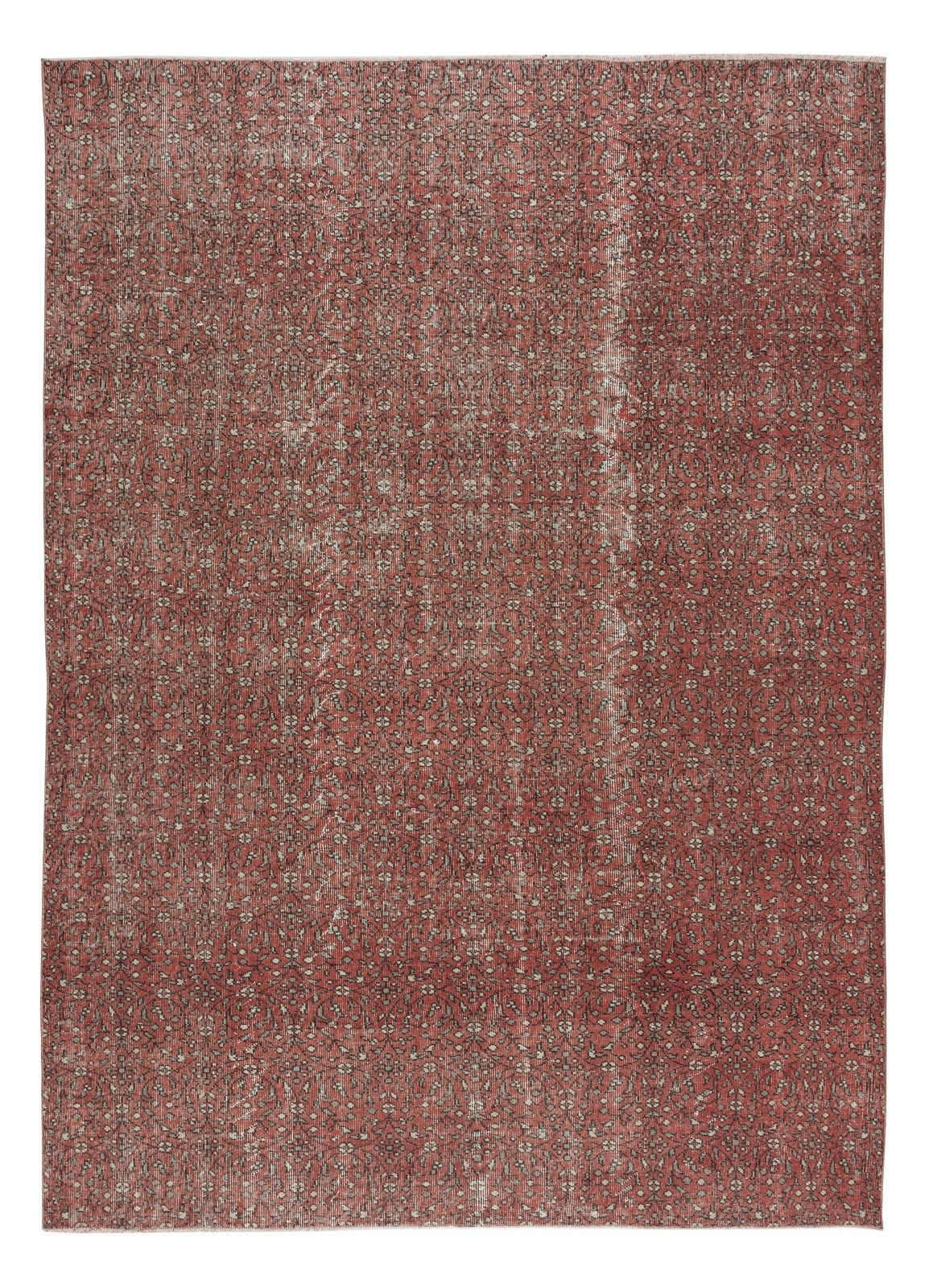 7x9.8 Ft Hand Knotted Vintage Turkish Red Wool Area Rug With Floral Design