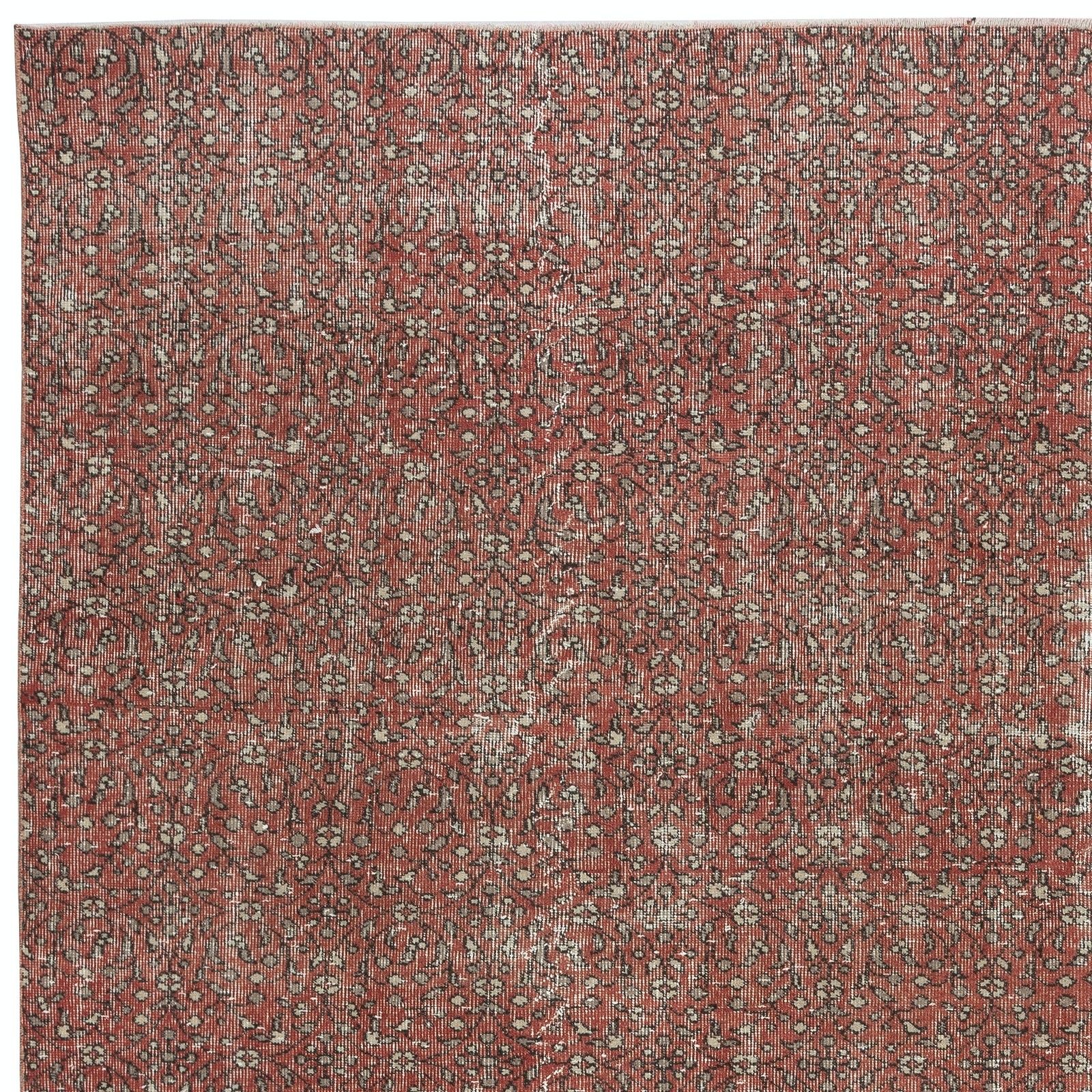 7x9.8 Ft Hand Knotted Vintage Turkish Red Wool Area Rug With Floral Design photo 783.0