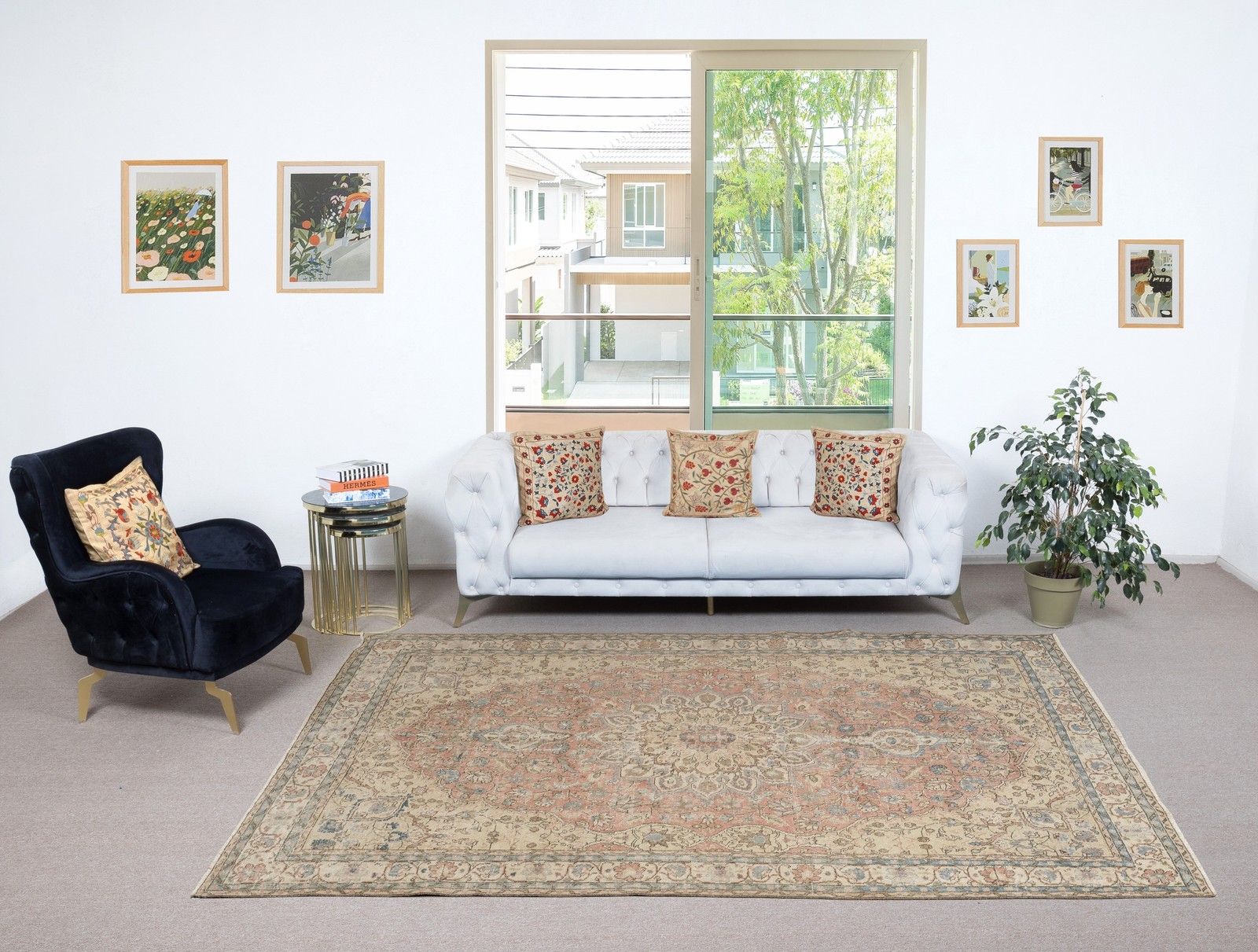 6.8x10.4 Ft Vintage Turkish Area Rug. Hand Knotted Carpet With Medallion Design photo furniture
