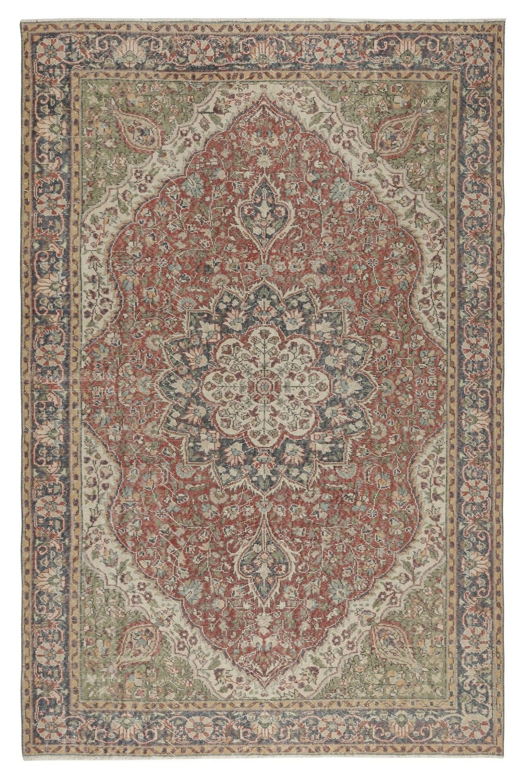 6.8x10.2 Ft Vintage Turkish Red Rug For Living Room Decor. Handmade Wool Carpet