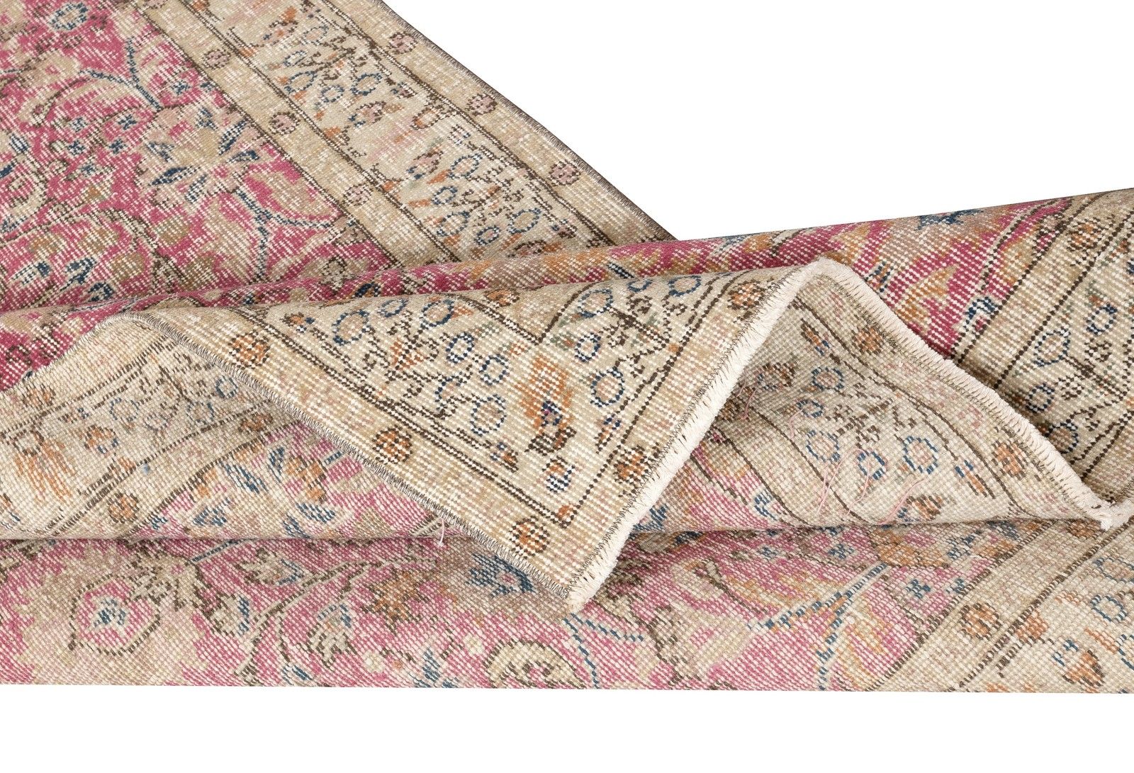 3.8x7 Ft Vintage Handmade Turkish Wool Rug With Floral Pattern For Living Room photo for sale
