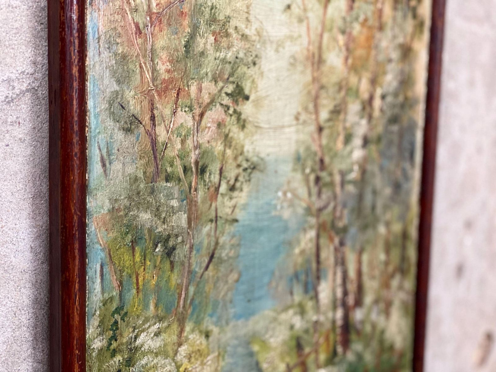 Pair Antique Woodland Forest Tree Oil Paintings On Board photo buy