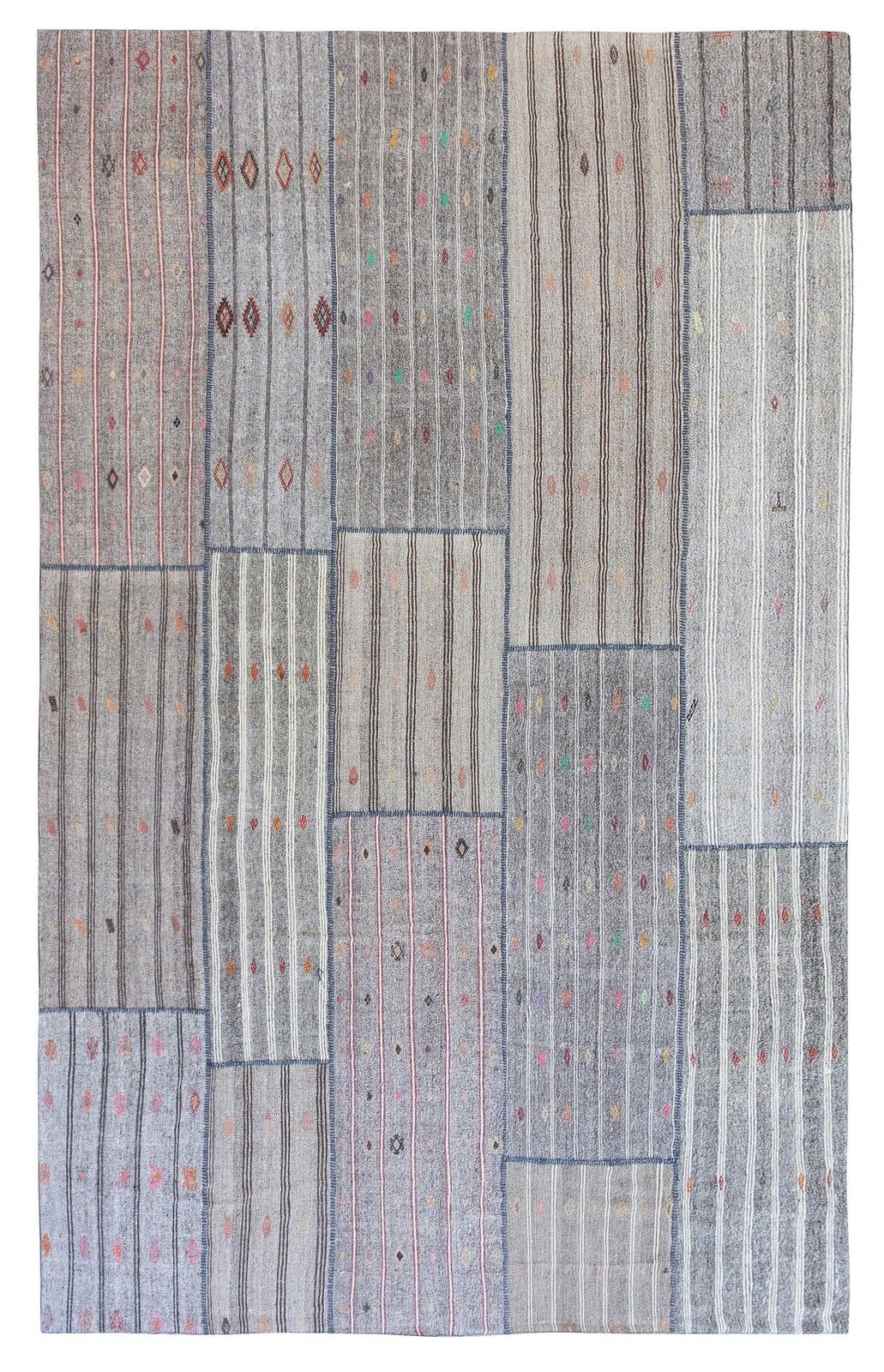 13.5x19.4 Ft Vintage Gray Kilim Rug, Cotton & Goat Hair, Oversize Carpet