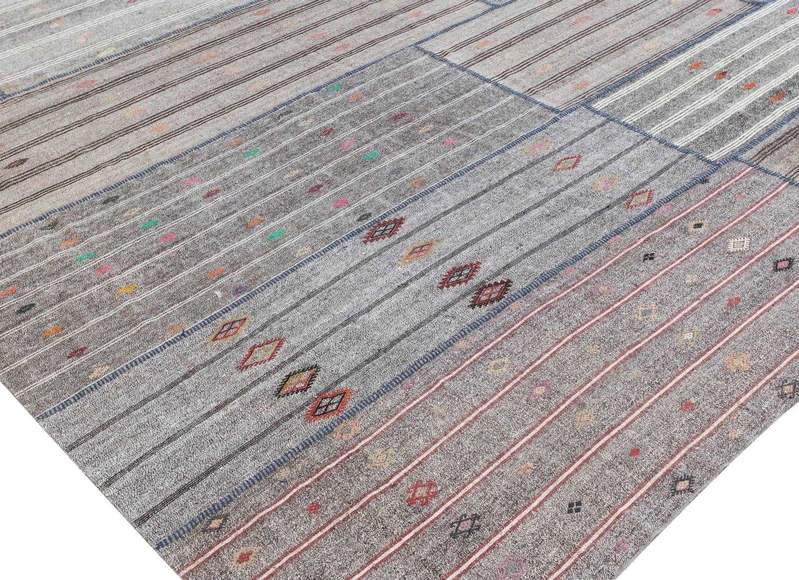 13.5x19.4 Ft Vintage Gray Kilim Rug, Cotton & Goat Hair, Oversize Carpet photo 2336.0