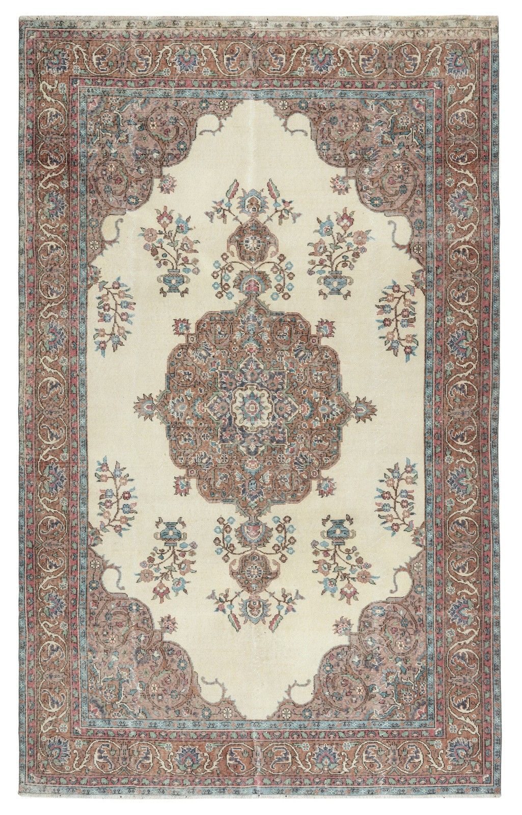 6.4x10.2 Ft Rustic Vintage Handmade Wool Rug For Farmhouse And Cottage Decor